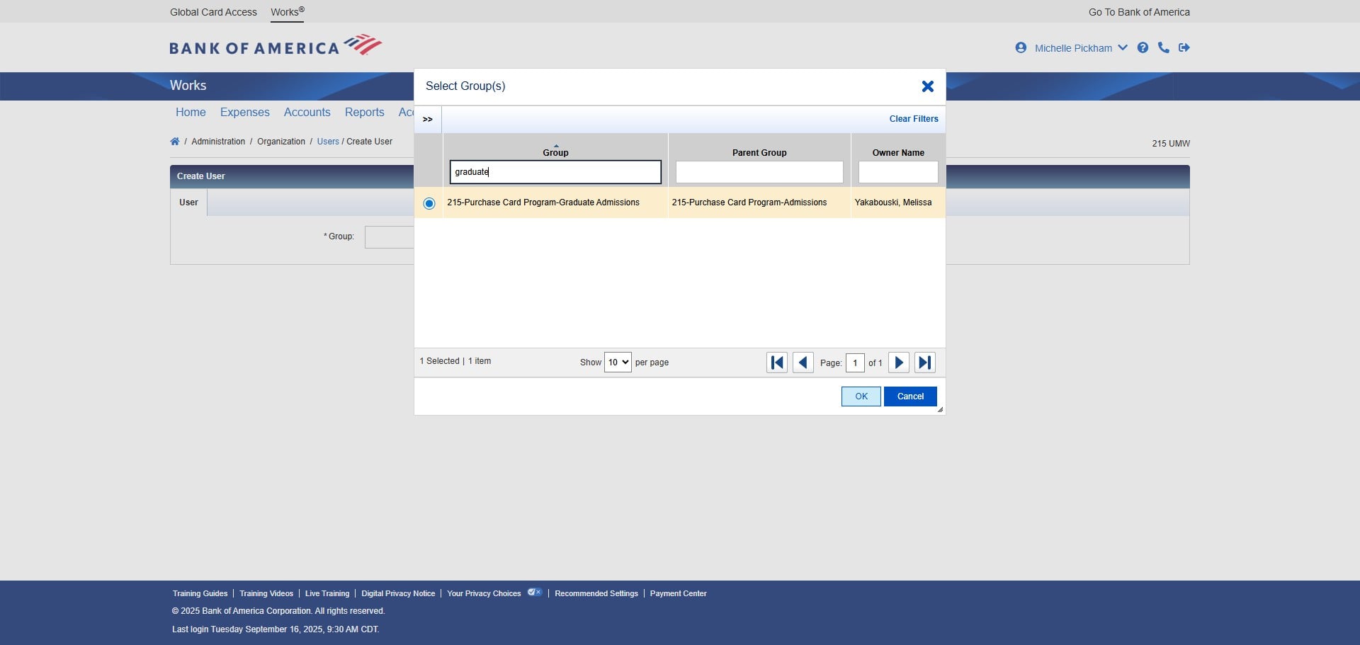 Once you've found the correct group, Click on "OK"