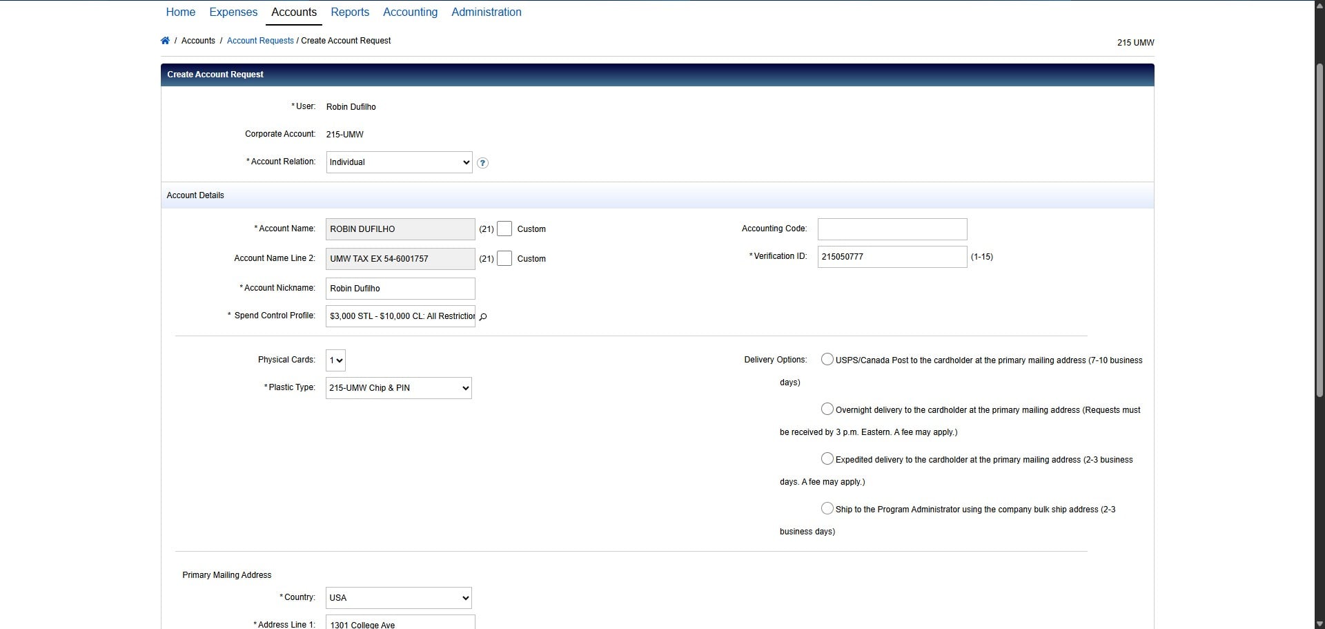 Select the shipping method to "Ship to the Program Administrator using the company bulk ship address (2-3 business days)