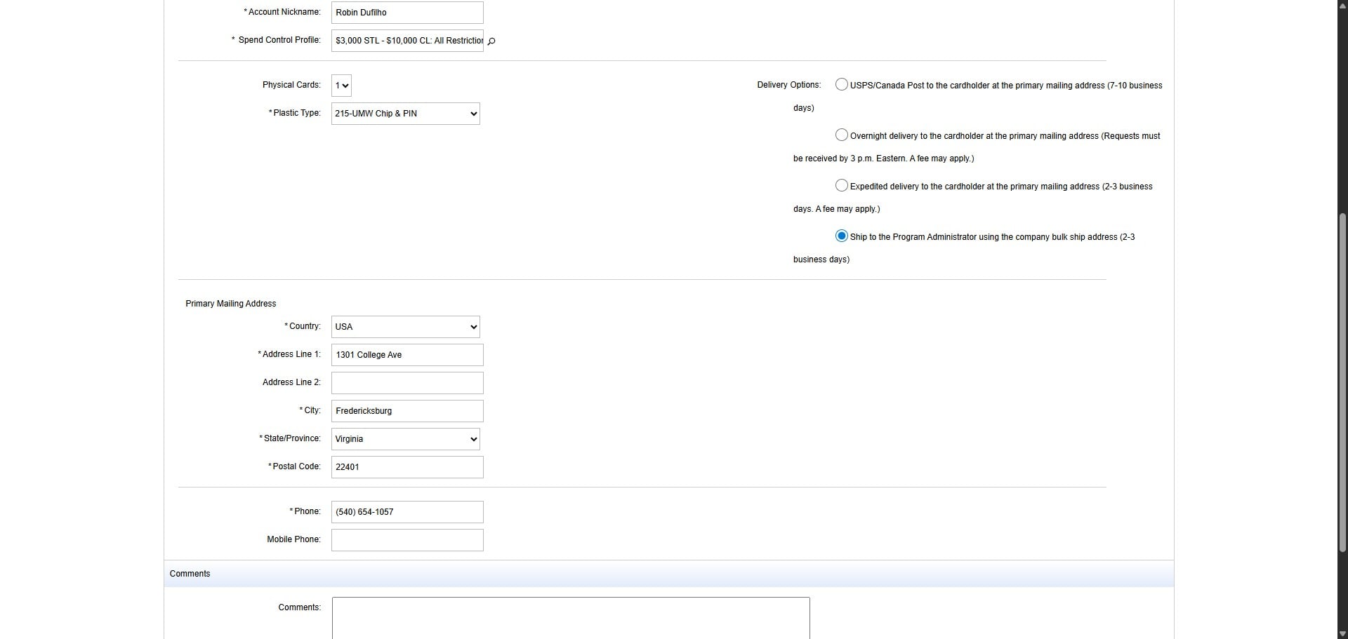 Scroll down and change the Phone Number on the Primary Mailing Address from 1057 to 1127.