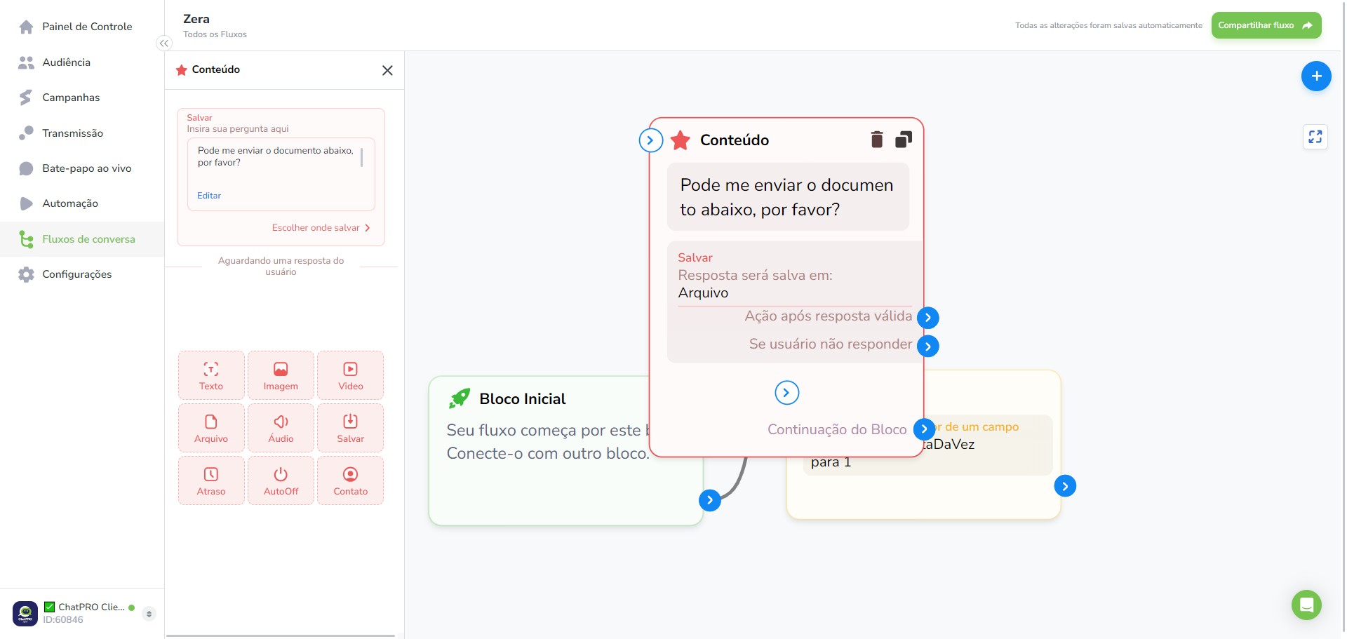 Click on "Ação após resposta válida"