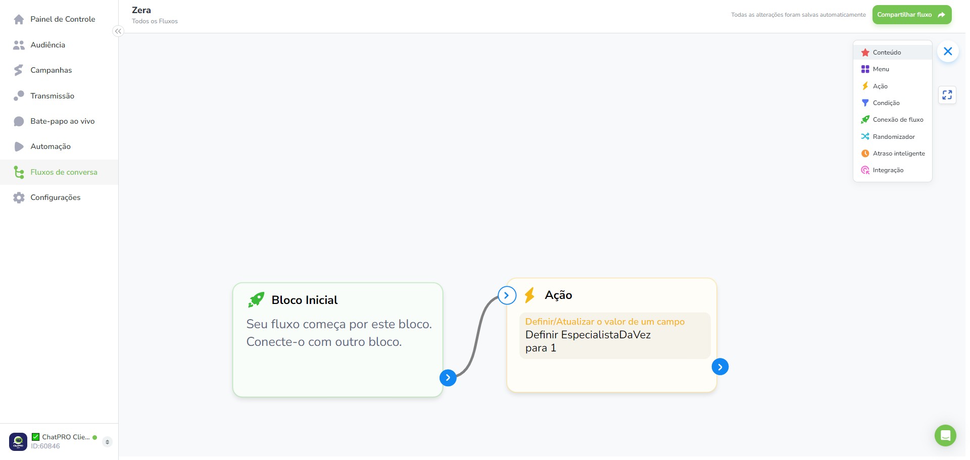 Click on "Conteúdo"