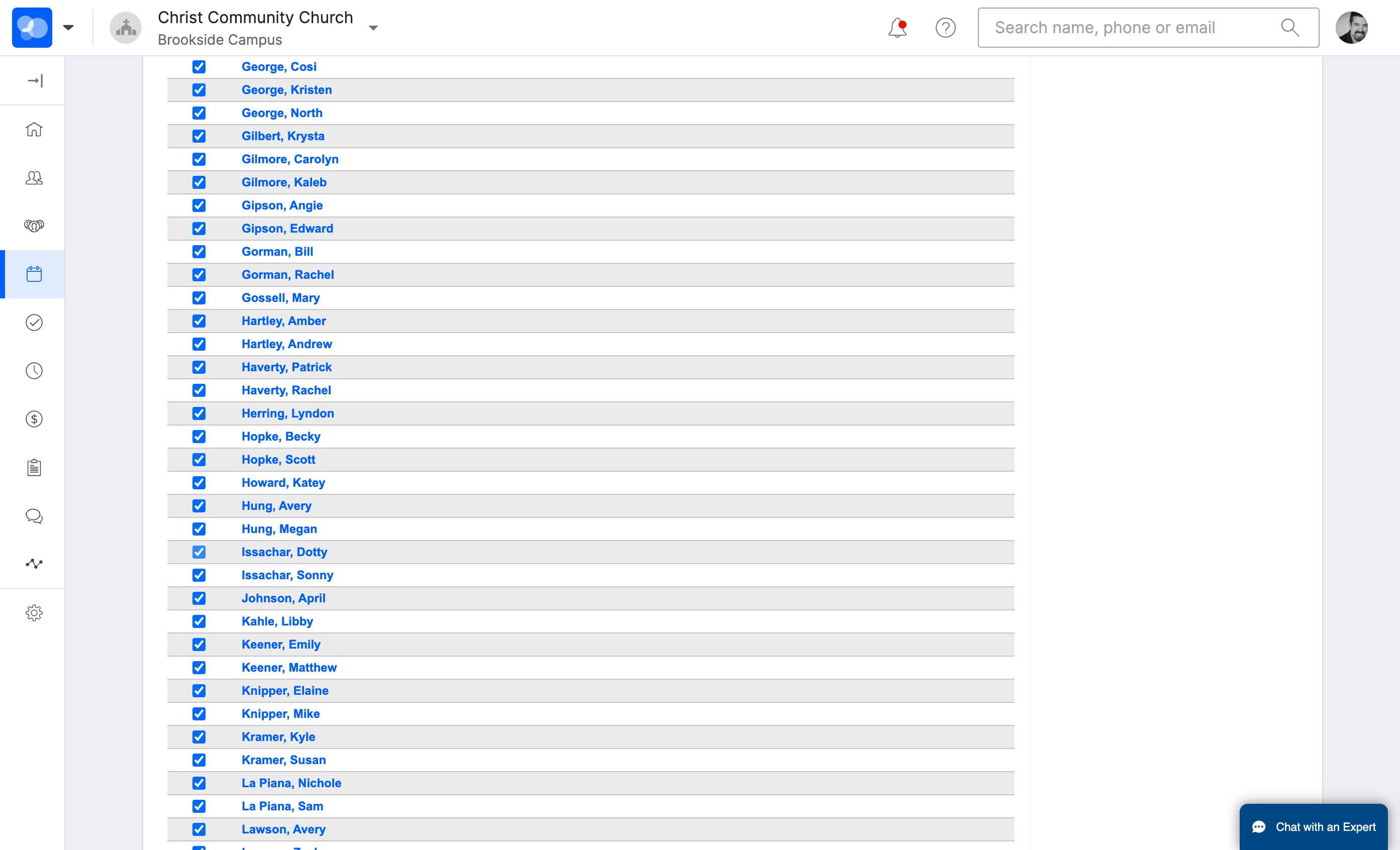 If you need to remove someone from the list, find their name in the list and uncheck the box next to their name