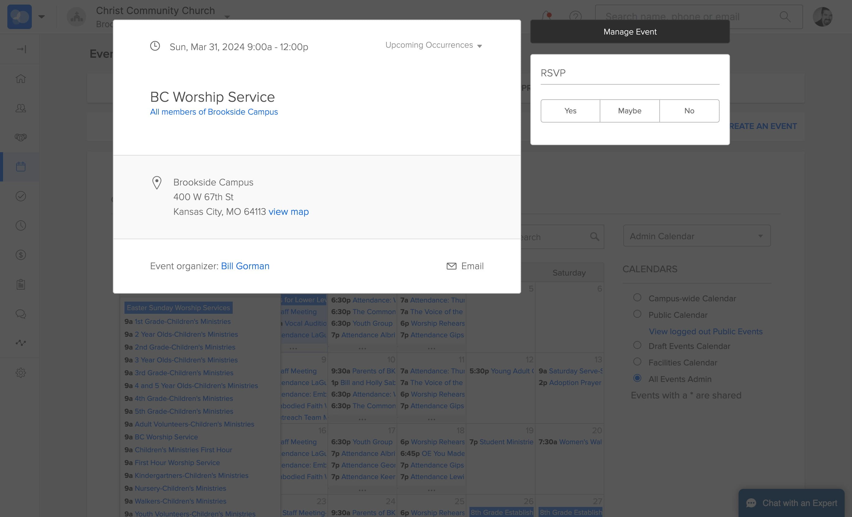 Click on "Manage Event"