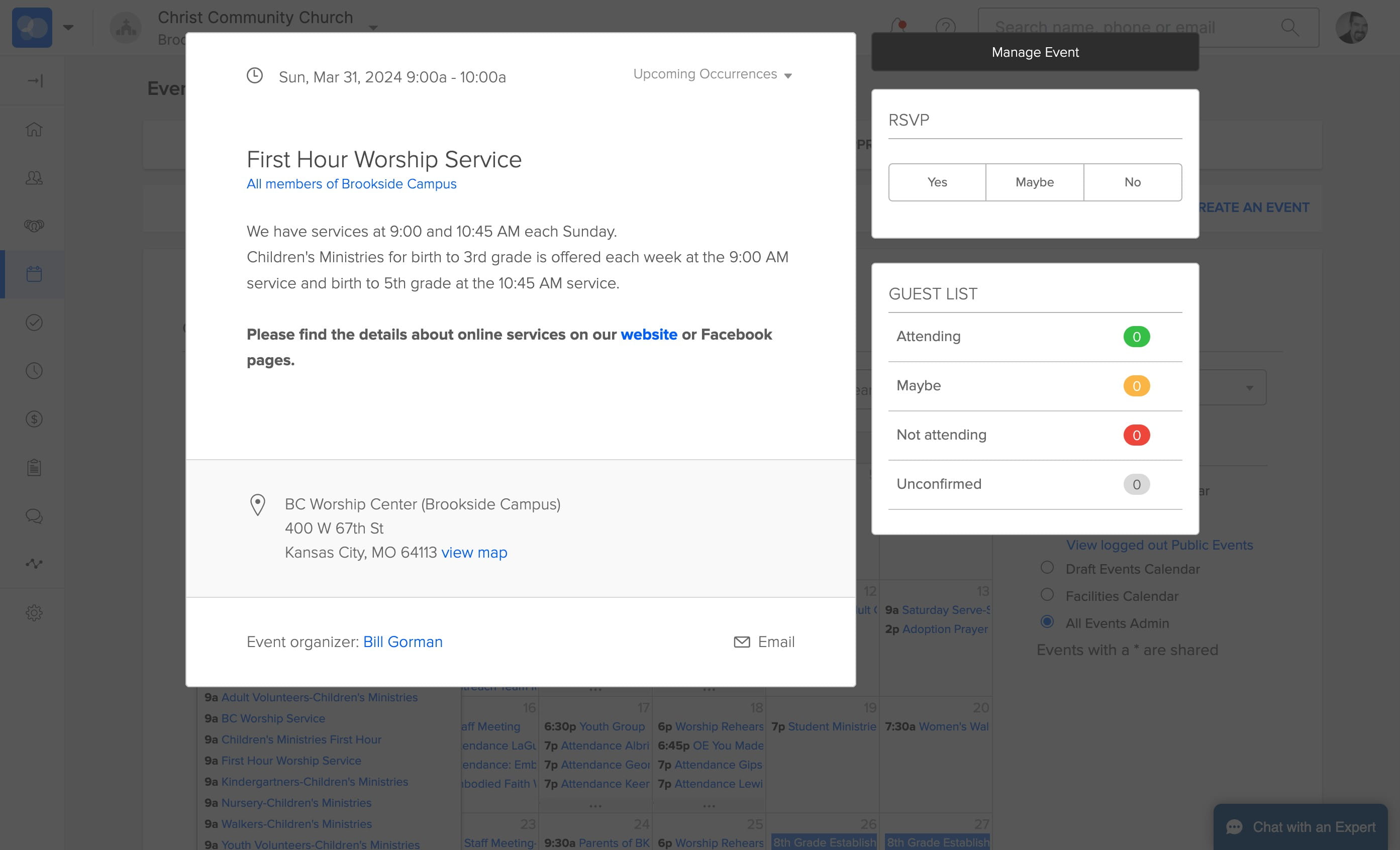 Click on "Manage Event"
