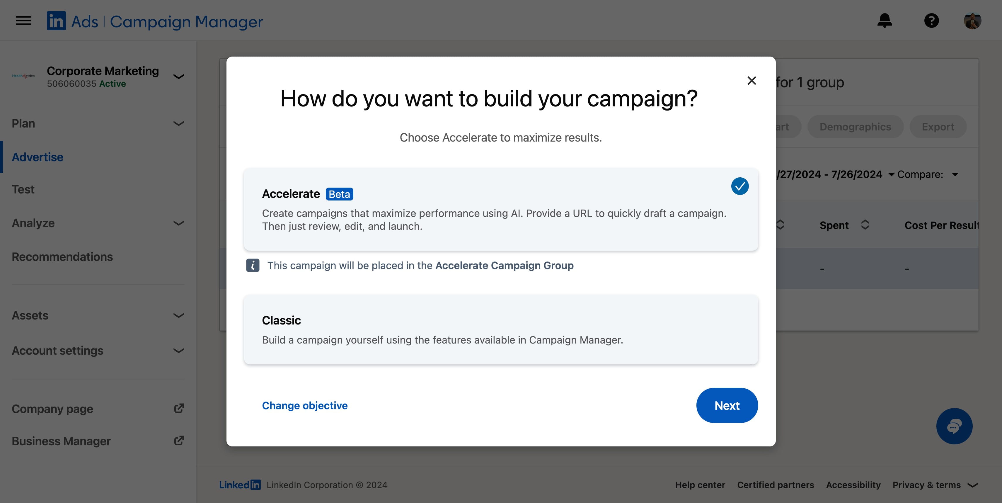 Click on "Build a campaign yourself using the features avail"