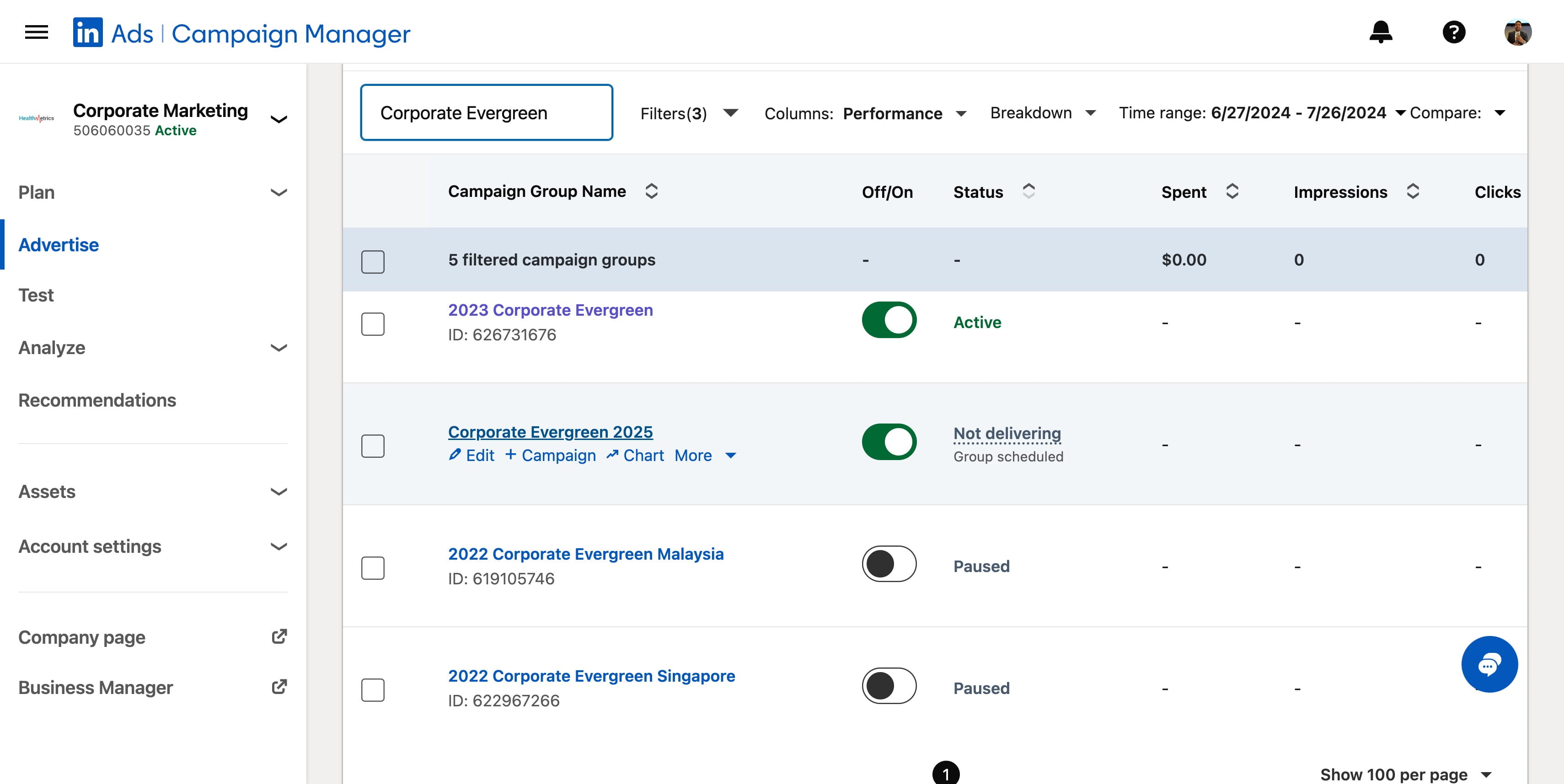 Click on "Corporate Evergreen 2025"
