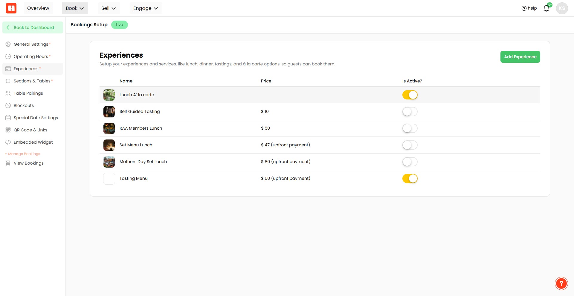Open the experience you want to configure from the Experiences list