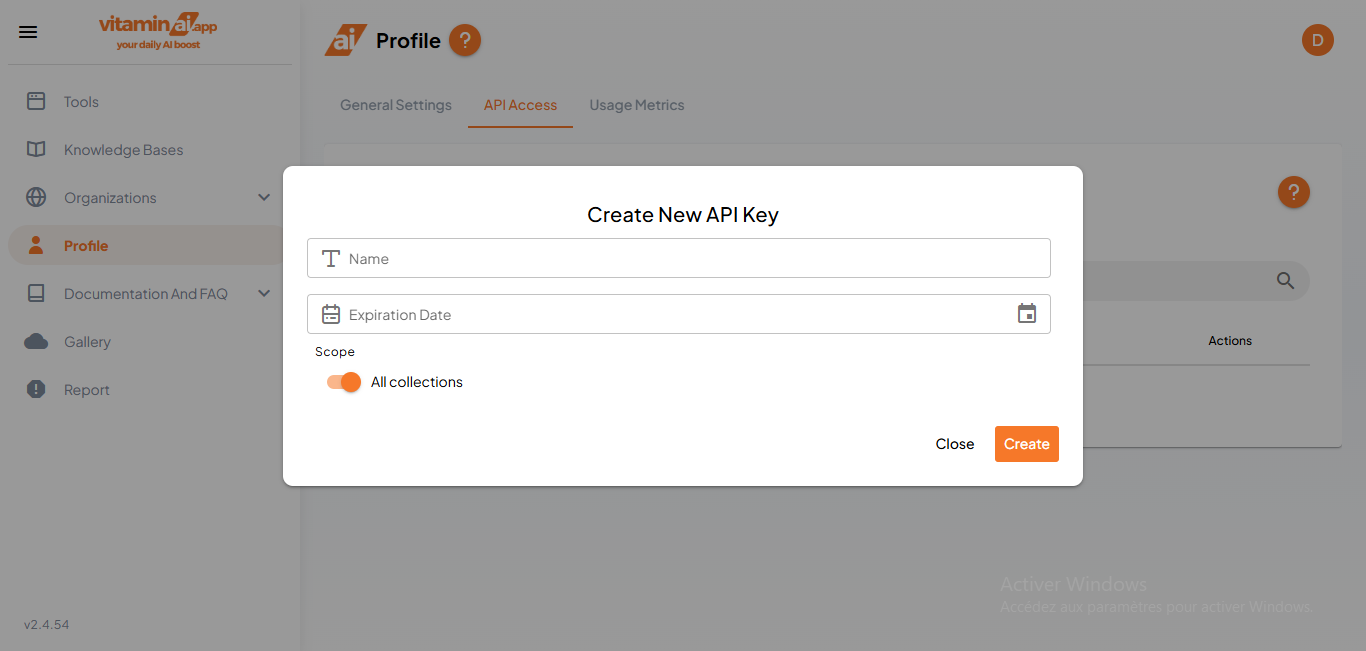 Enter the name of the API Key, something recognizable