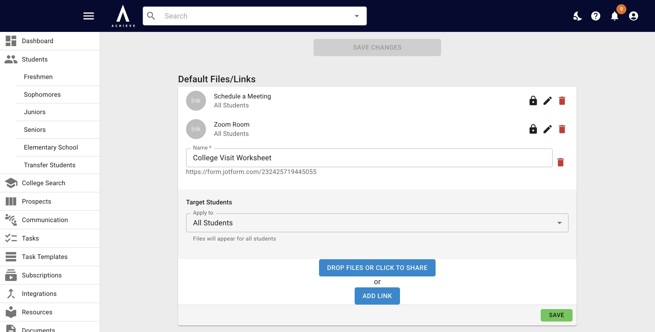 If it's a file/link you want only certain students to see, click on **All Students**