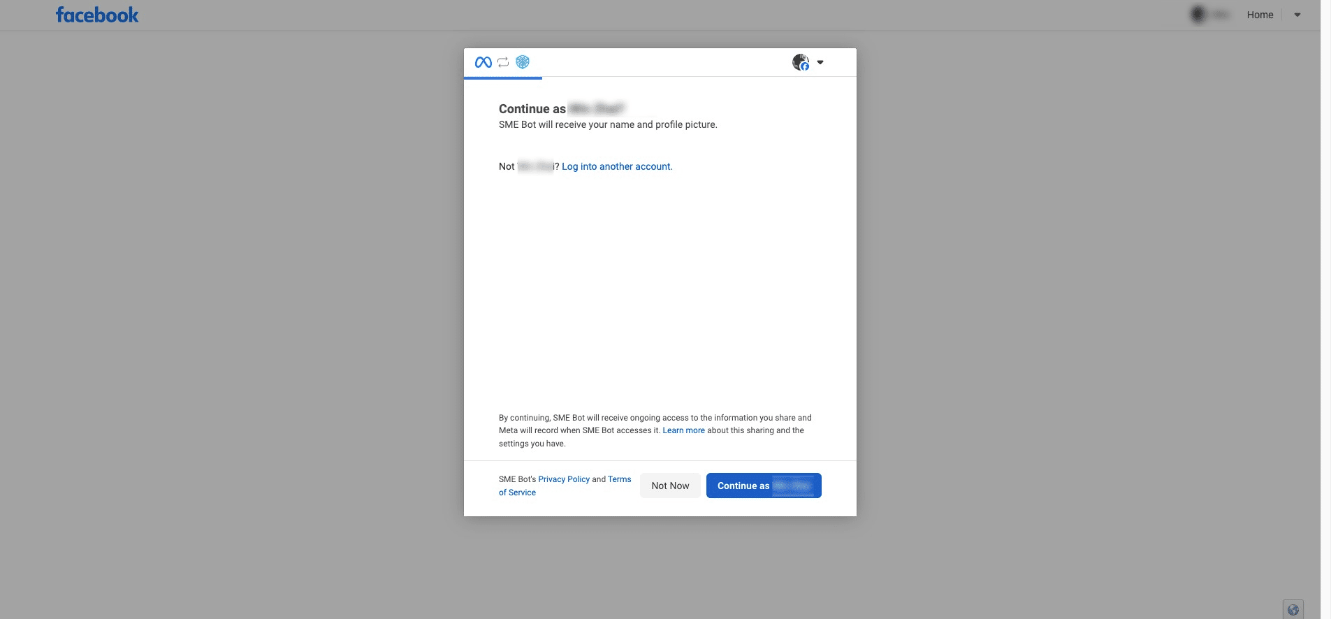 You will be redirected to Facebook. Click "Continue as Personal Profile" to proceed.