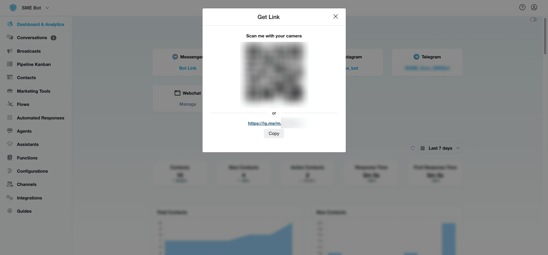 Click on the link or scan the QR Code to test your Instagram SME Bot.