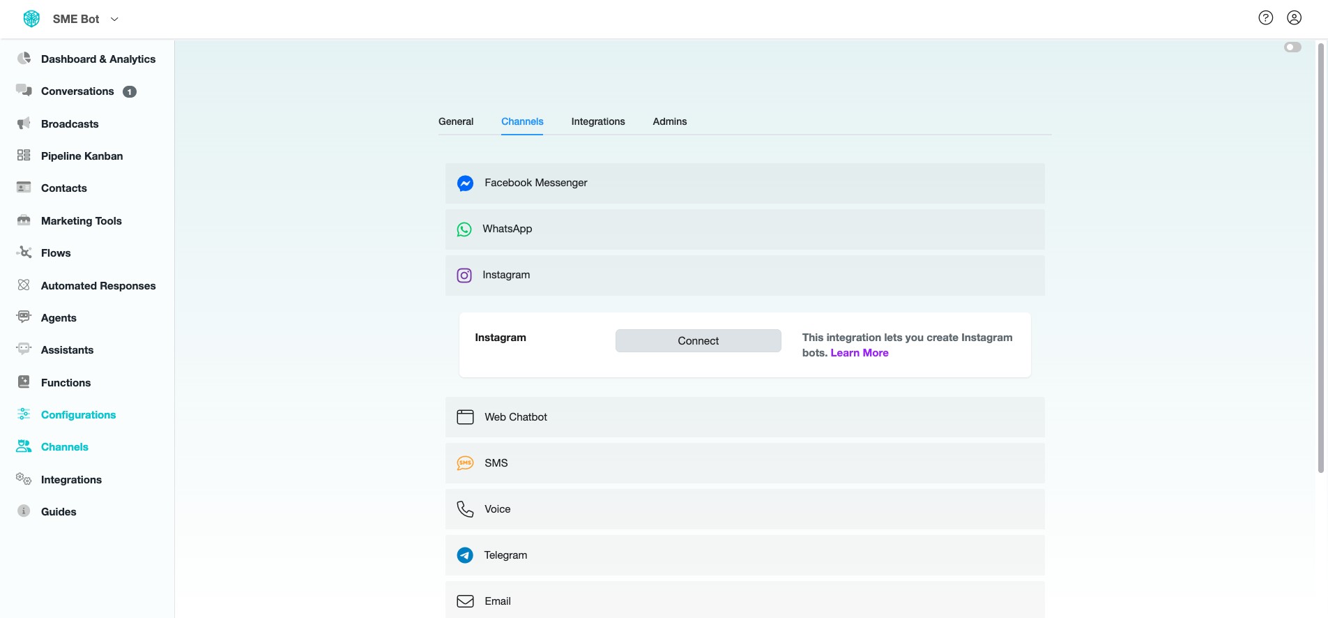 Click "Connect" to proceed with the Instagram Integration.