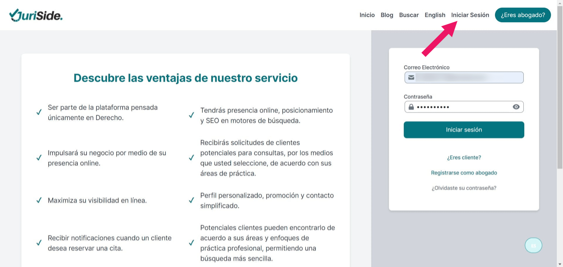 Una vez registrado, podrá acceder a su cuenta. Diríjase nuevamente a 'Iniciar Sesión' e incluya los datos de correo electrónico y contraseña ya registrados.