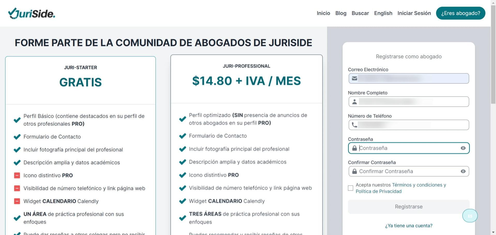 Crear contraseña que tenga 8 o más caracteres.