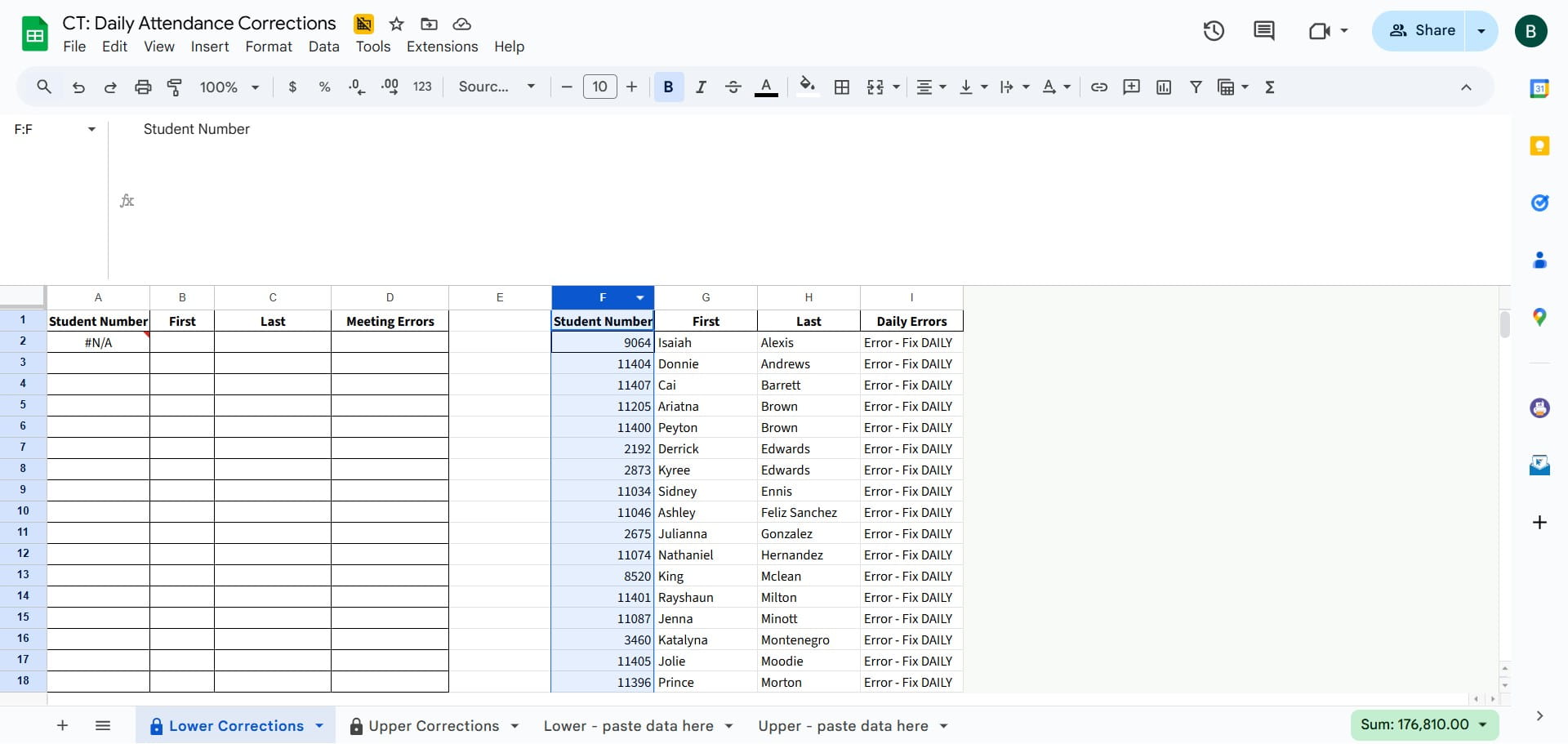 If there are errors listed, copy Columns F