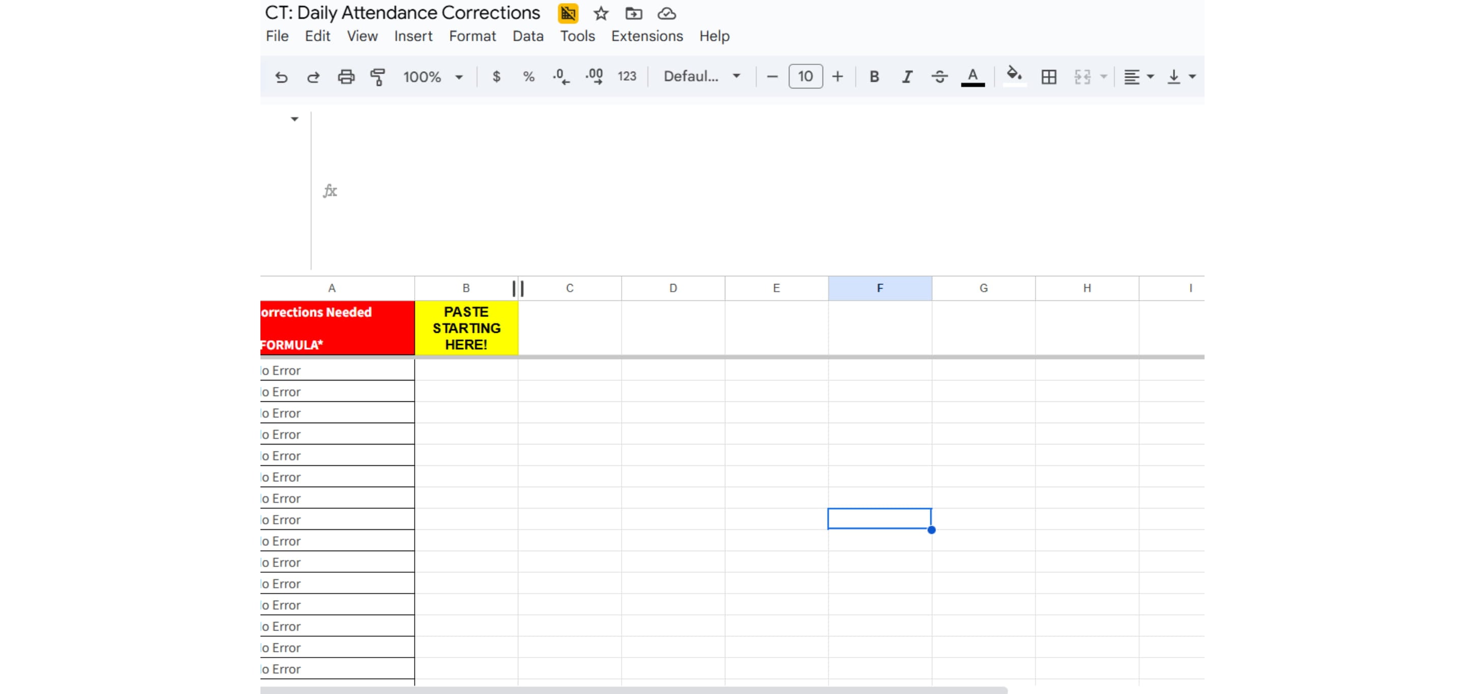 Click into Column B row 1