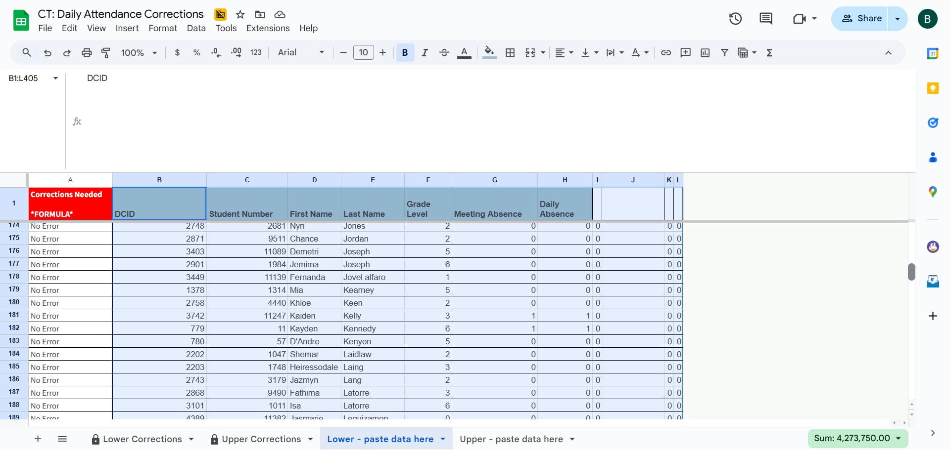 Once it is pasted click on your schools' corrections tab