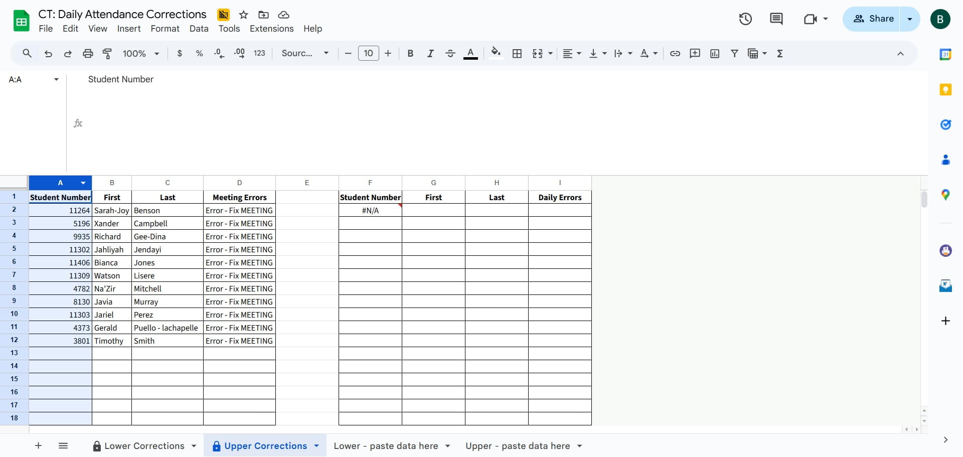 If there are errors listed, copy Columns A