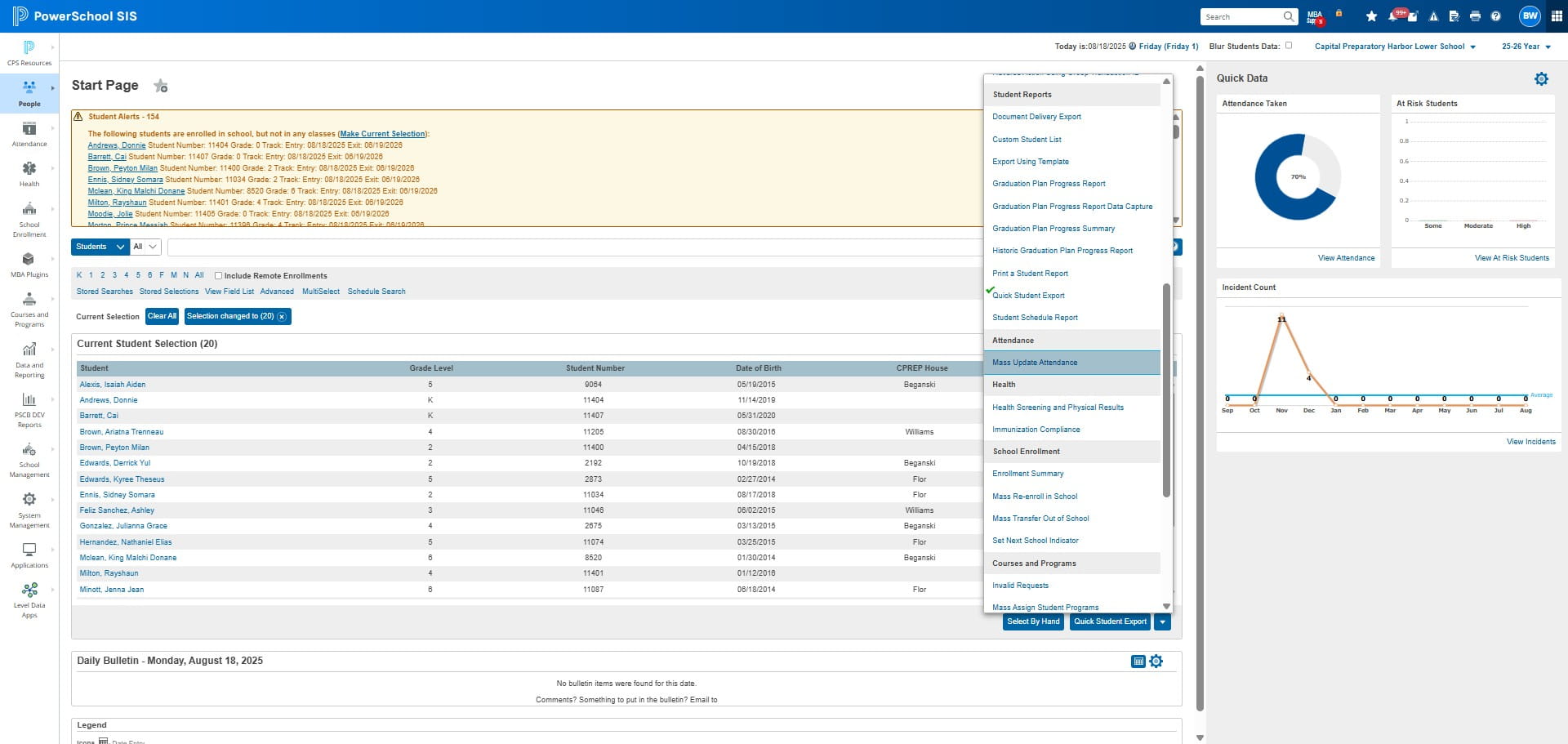 Click on "Mass Update Attendance"