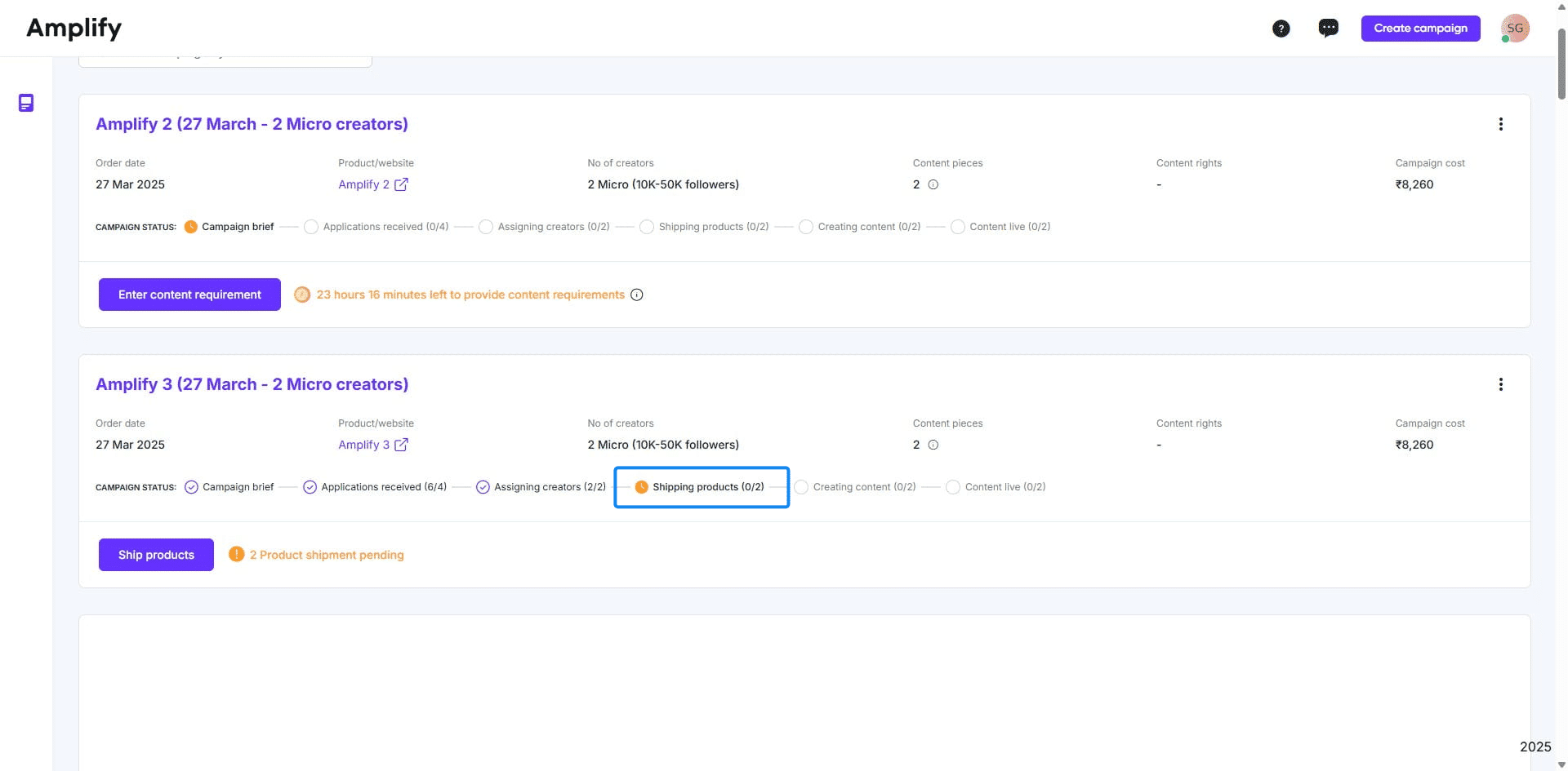 Go to the campaign manager and click on "Ship products."