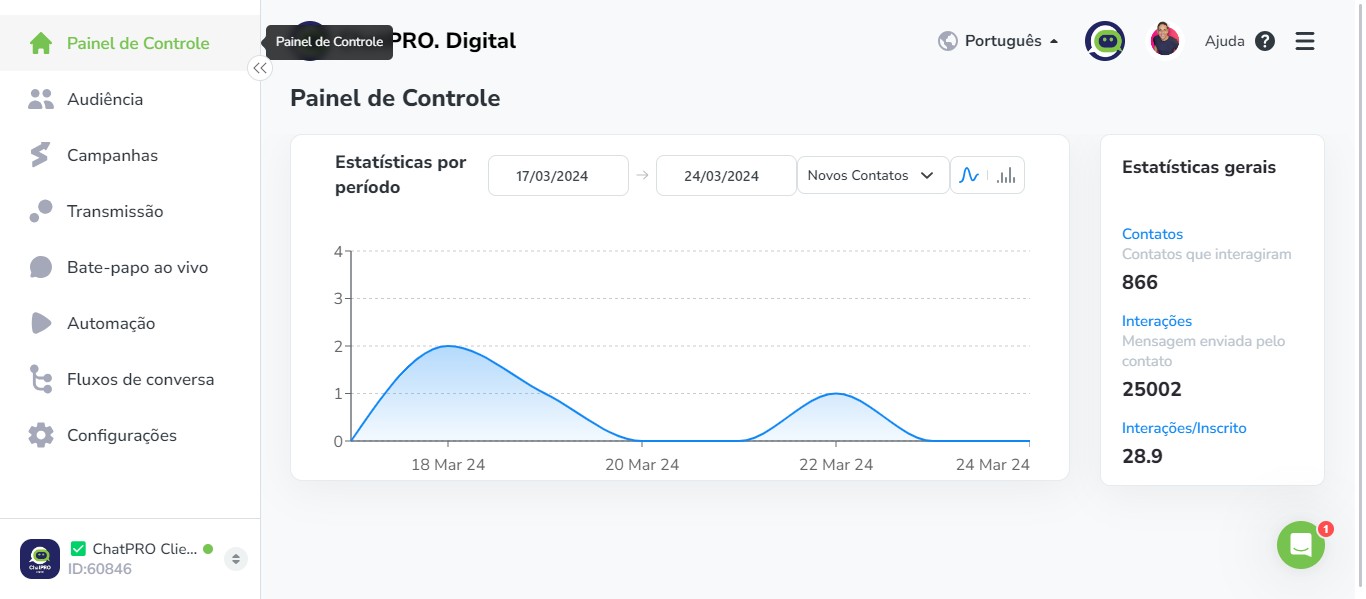 Click on "Painel de Controle"