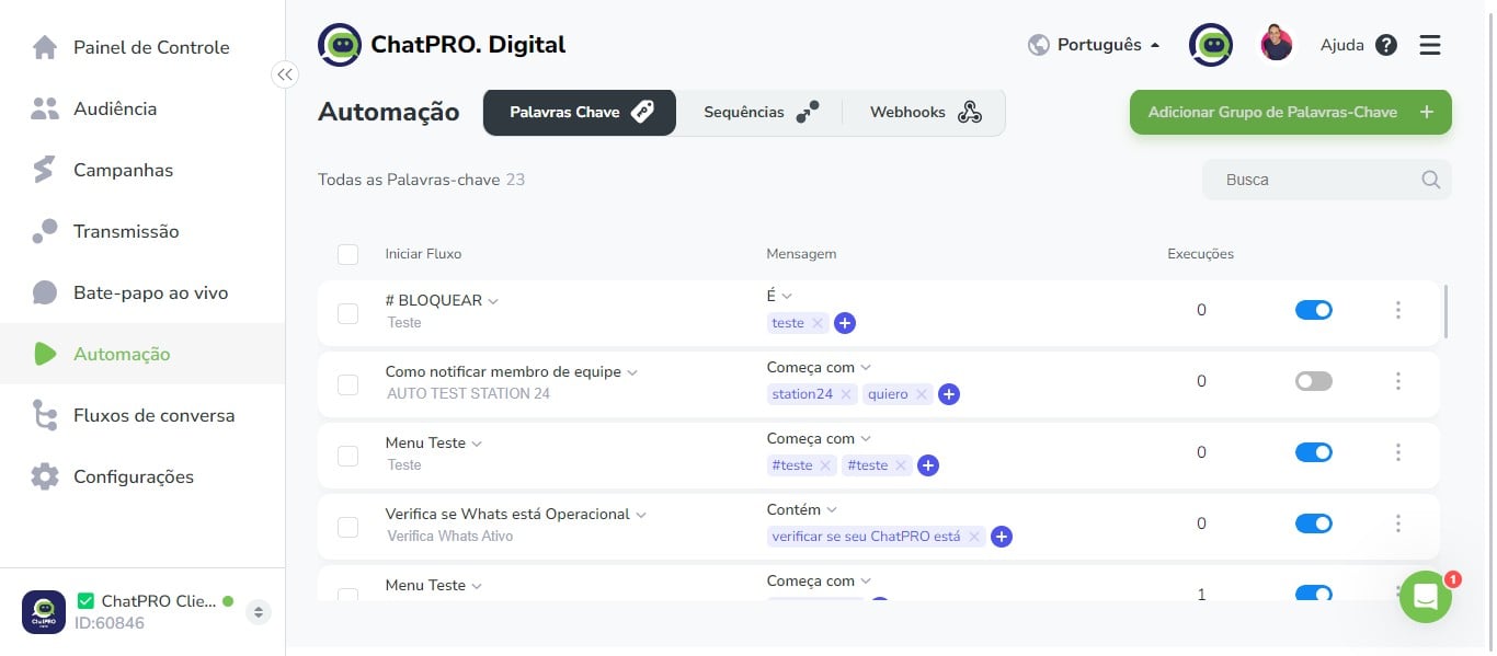 Click on "Adicionar Grupo de Palavras-Chave"
