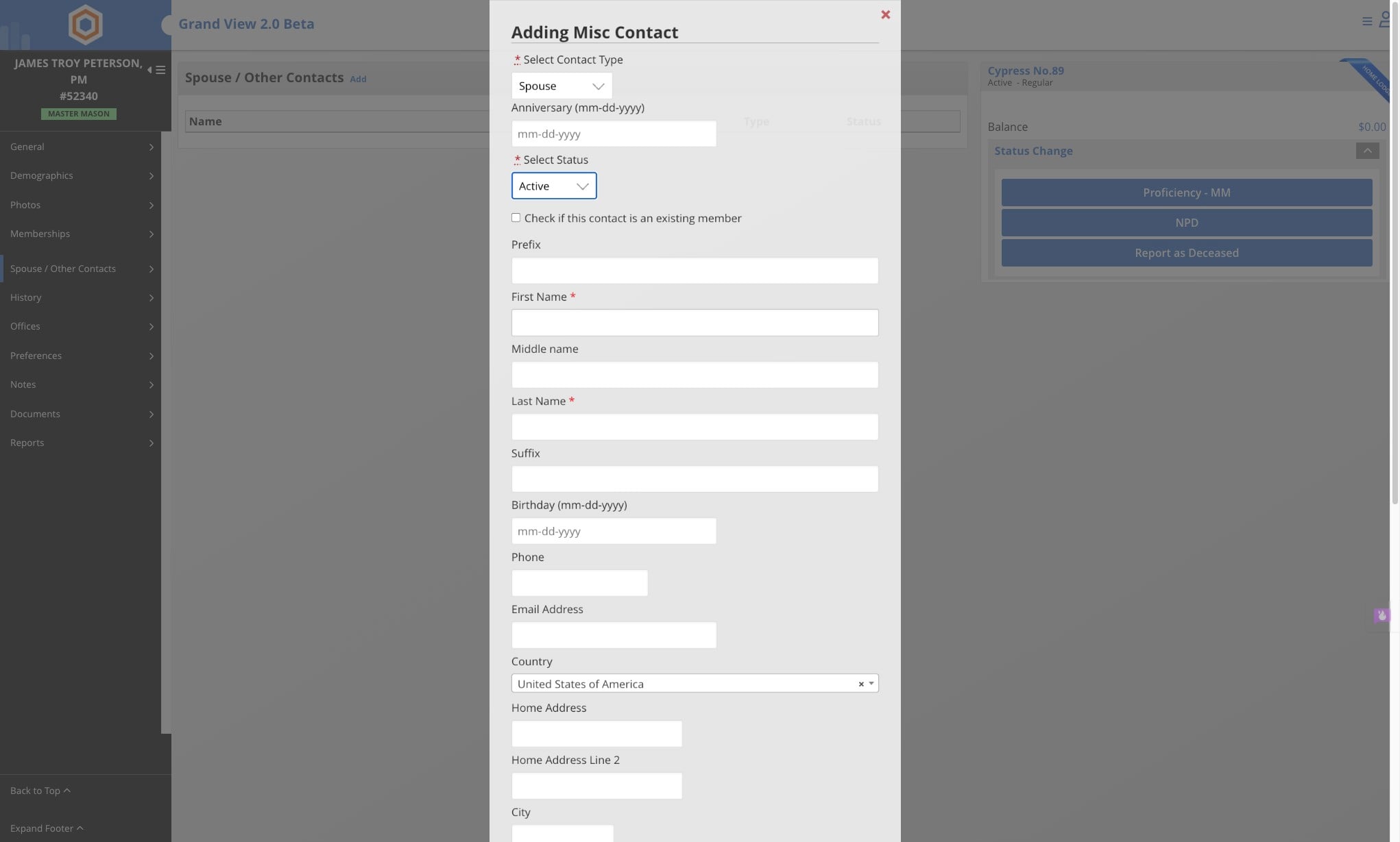 Enter the information for the contact and click on Save