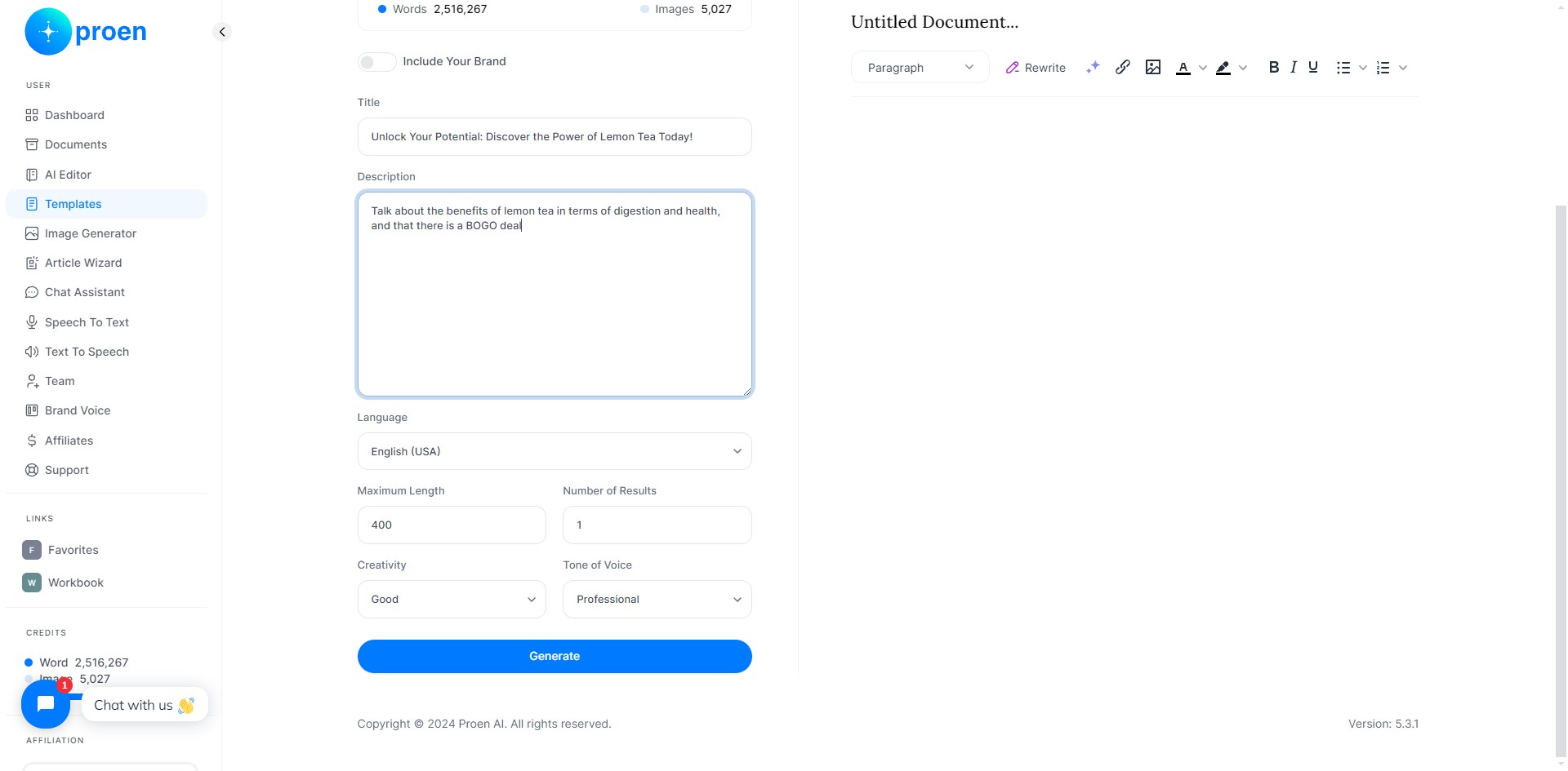 **Optional**: curate the content that will be generated