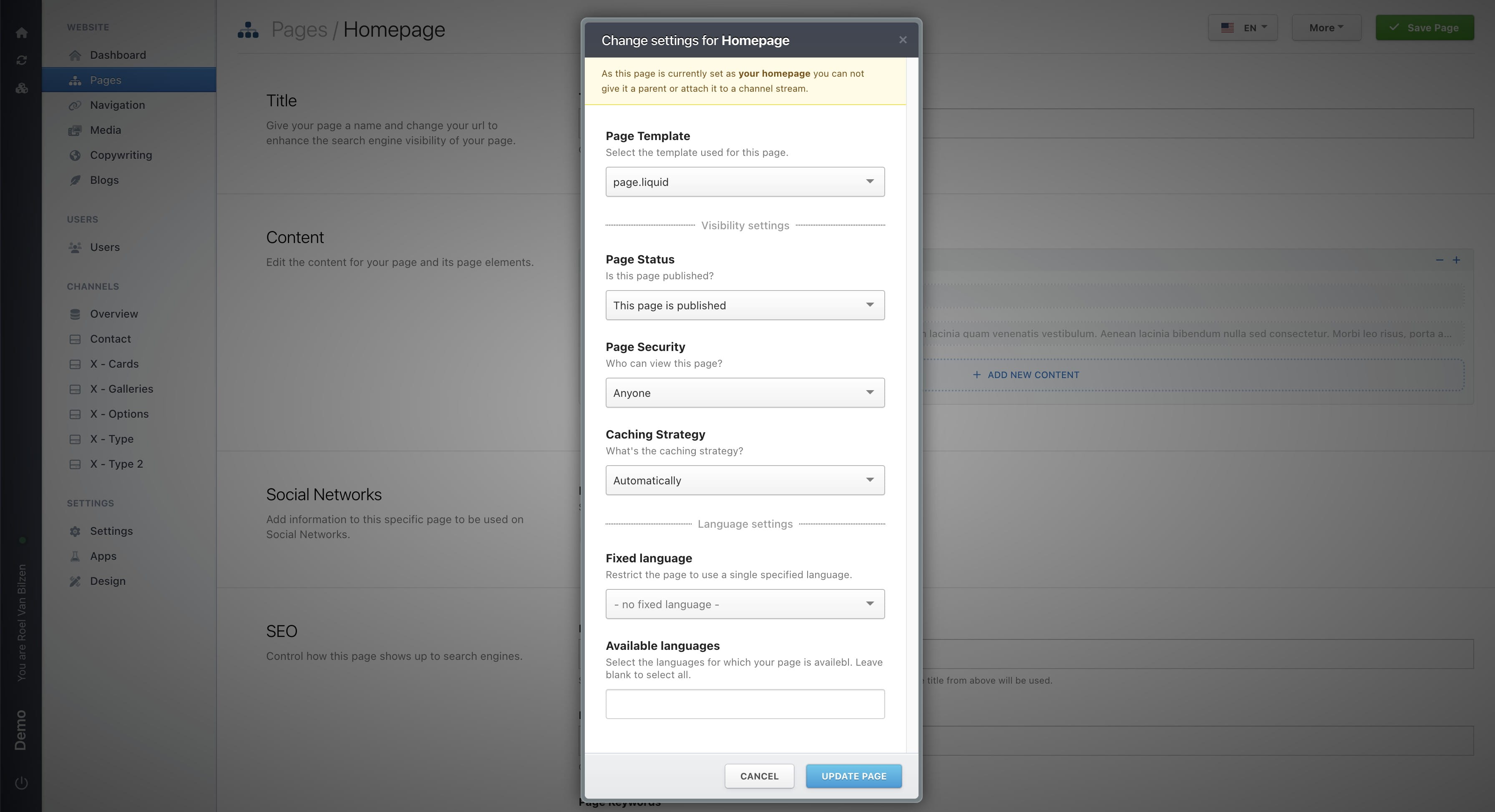 Pages can be translated into multiple languages when the site has multiple languages. This option restricts the page language to only one.
