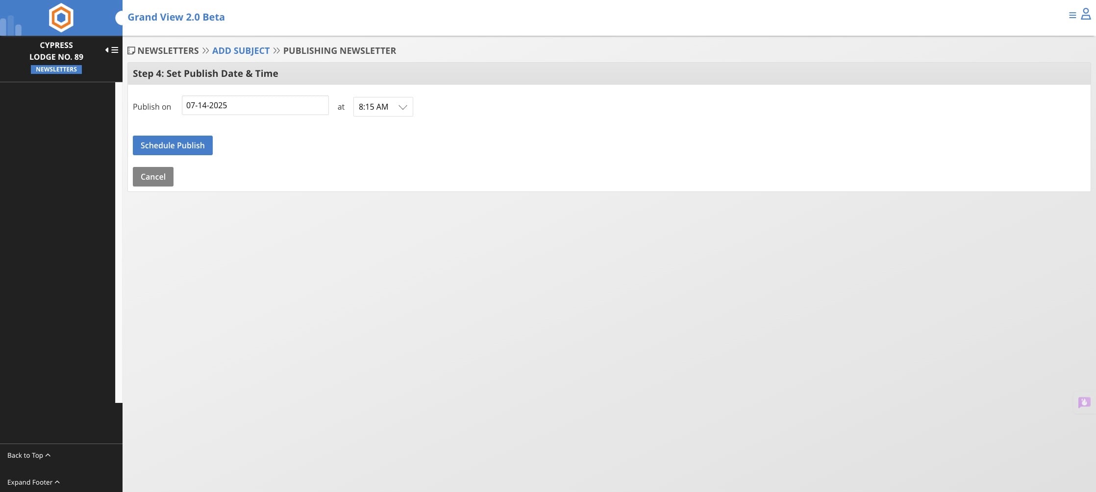 If you choose the schedule option select a date and time, then click **Schedule Publish**