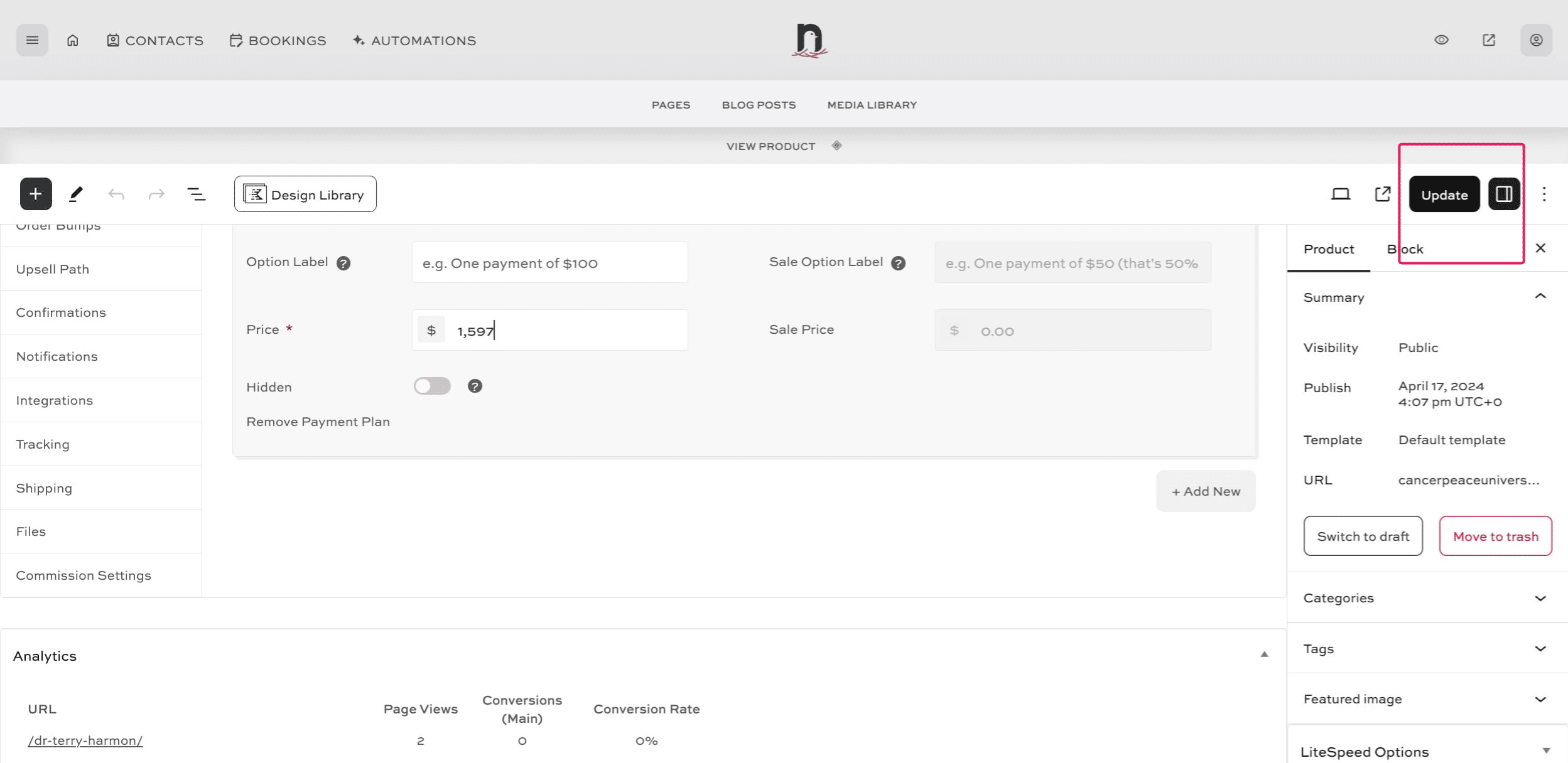 Click on "Update" to save.