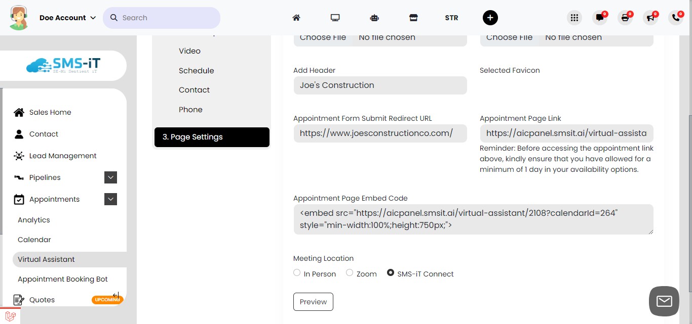 Set meeting location and connection method:
        - Specify the meeting location or connection method
           - Consider using the native "SMS-iT Connect" application for enhanced call features and a more professional appearance