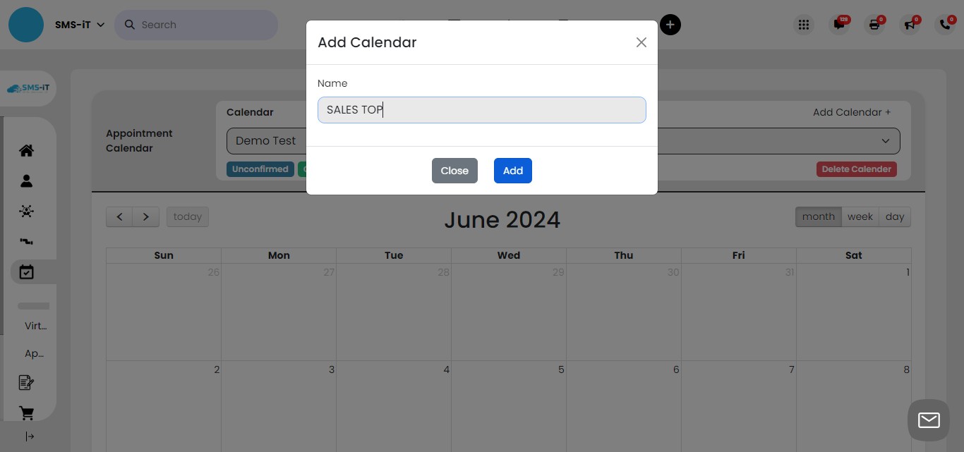 3. In the provided field, enter a descriptive name for your new calendar.
4. Click the "Add" button to create the calendar.