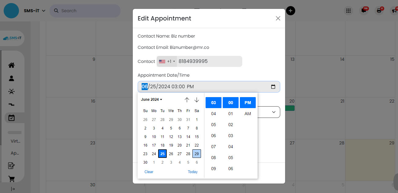 In the calendar view that appears:
     - Select a new date by clicking on the desired day
     - Adjust the time using the provided time selection tool