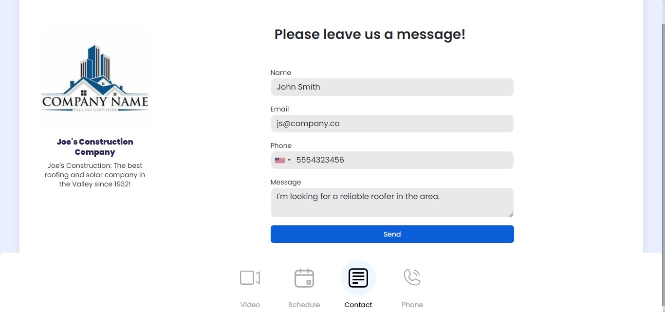 Understand the client's contact process:
      - **Clients will:**
a) Fill out their information
b) Type their message
c) Click "Send"
       - **The system will:**
a) Send you the message via email and text
b) Add the customer to a designated group for follow-up
         - **This allows for:**
a) Prompt response to inquiries
b) Organized follow-up communication
c) Targeted marketing efforts