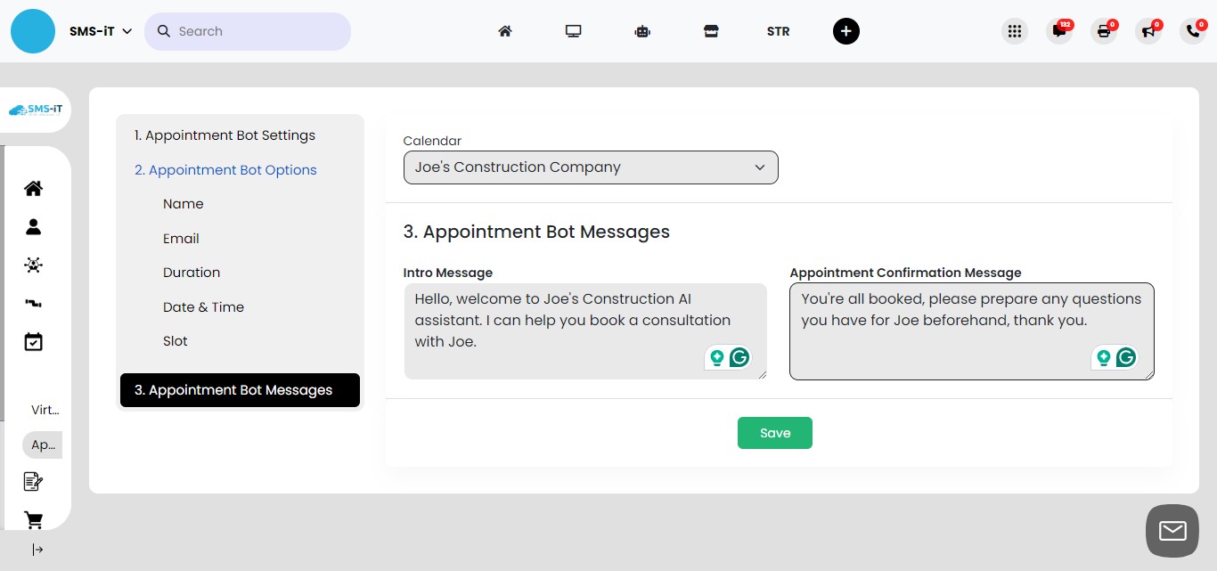 Click on "2. Appointment Bot Options"