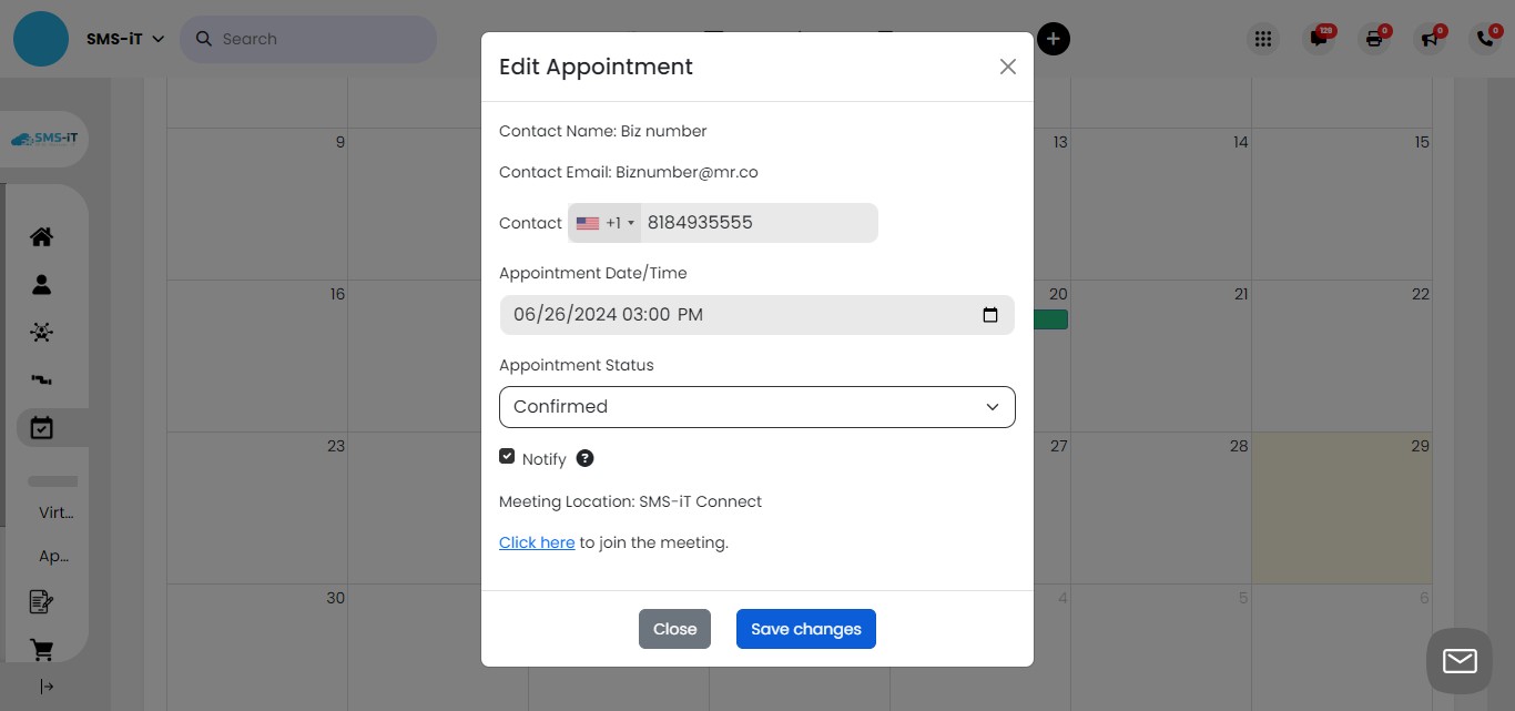 After making your desired changes to the appointment:
     - Click the "Save changes" button to update the appointment details