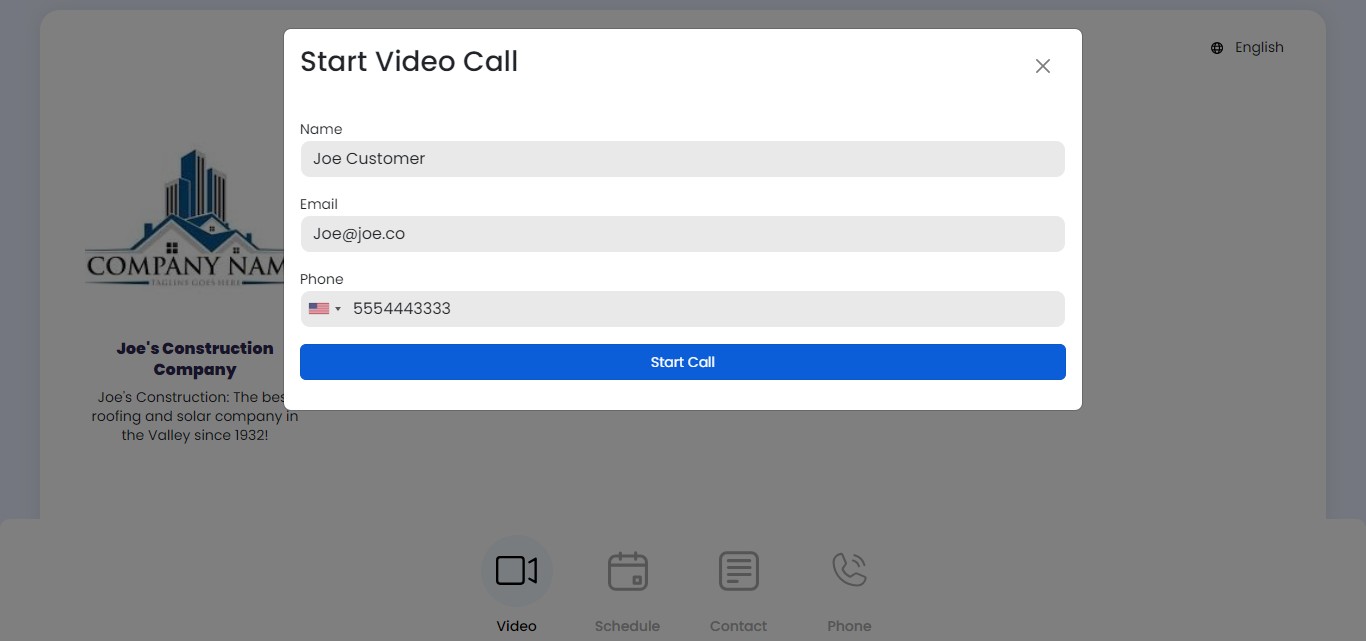 Understand the client's video call process:
**Clients will:**
a) Fill in required information
b) Click "Start Call" to connect via SMS-iT Connect
**The system will:**
a) Add customer information to your SMS-iT CRM
b) Place the contact in the group assigned to Video Calls
**You can later:**
a) Include this contact in campaign workflows
b) Use the information for future marketing efforts