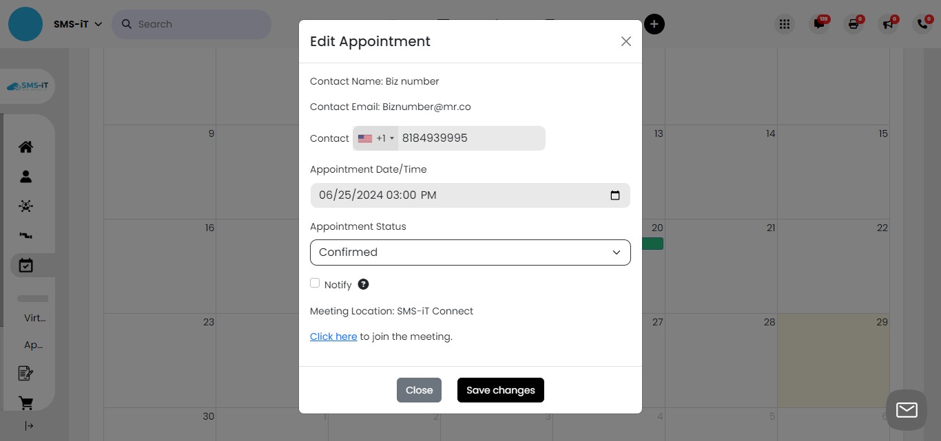  To modify the appointment date or time:

Locate and click on the calendar icon within the appointment details popup
