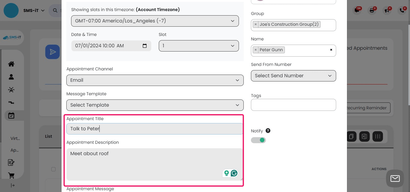 Provide appointment details:

Enter a clear, concise "Appointment Title"
Fill in the "Appointment Description" with relevant information or instructions