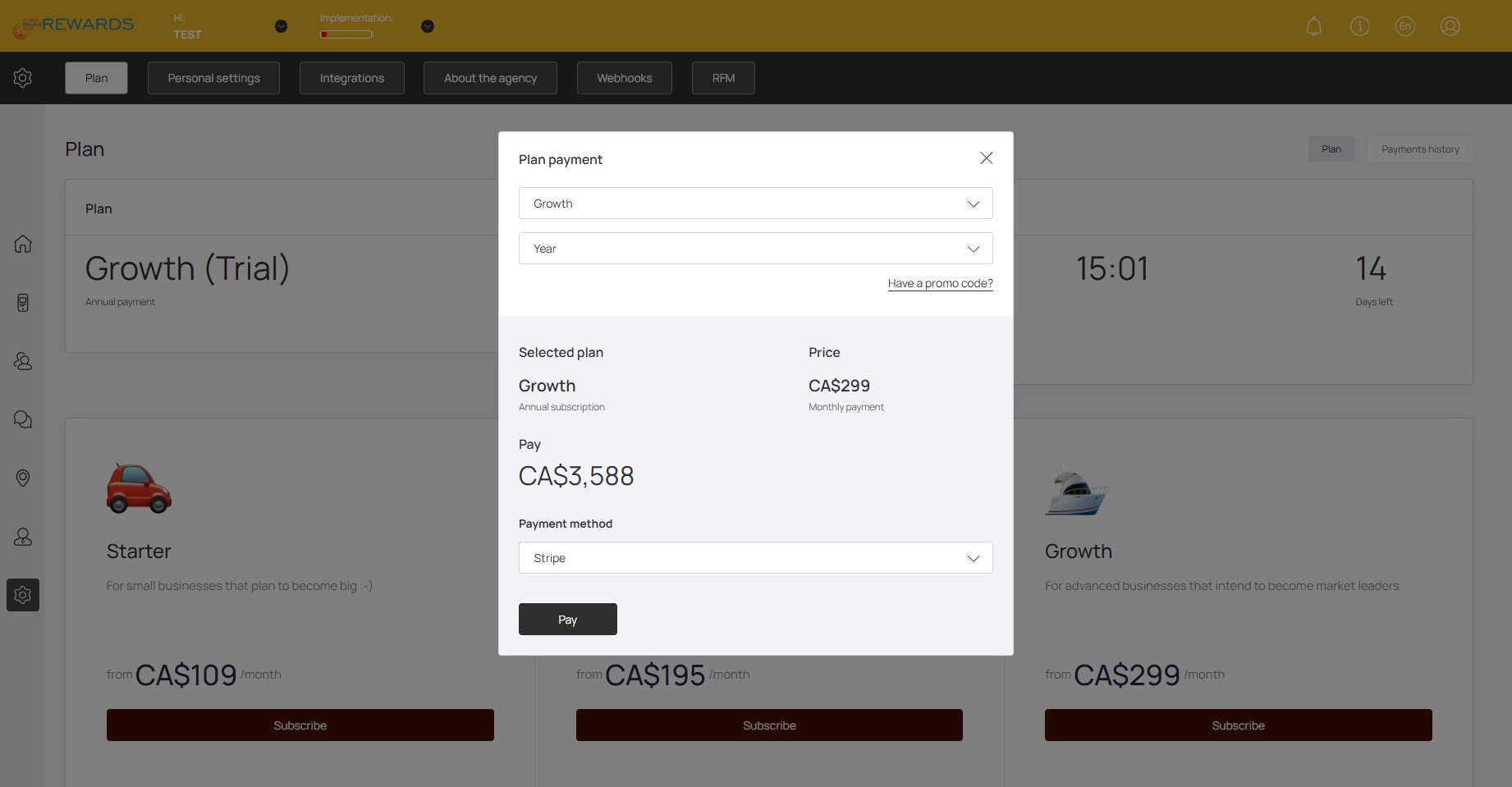 Select your desired plan and term. Click on "Pay" and proceed to payment page