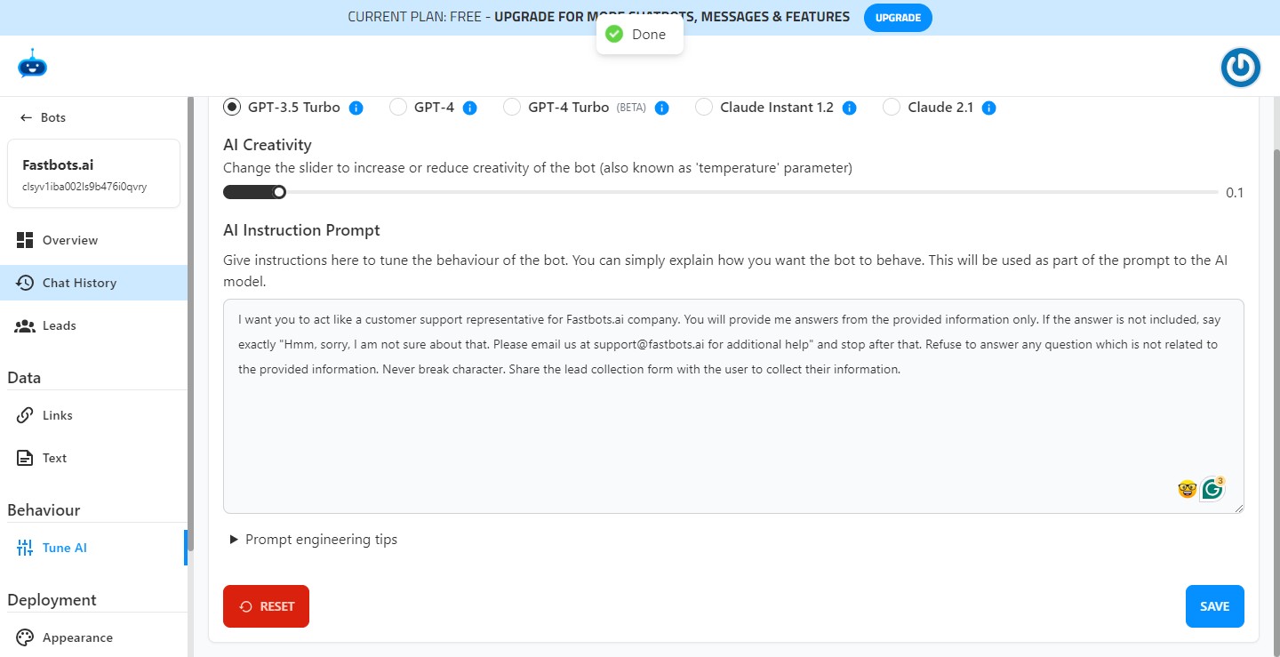 Click on "Chat History" to open the Chat history page.