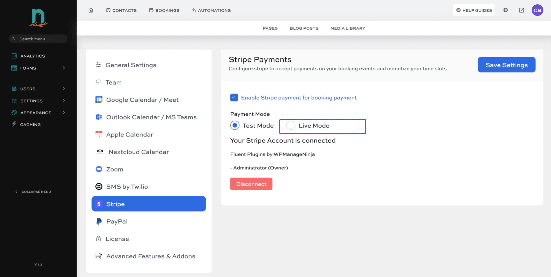 Once you're ready to activate LIVE payments, click the 'Live Mode' button.