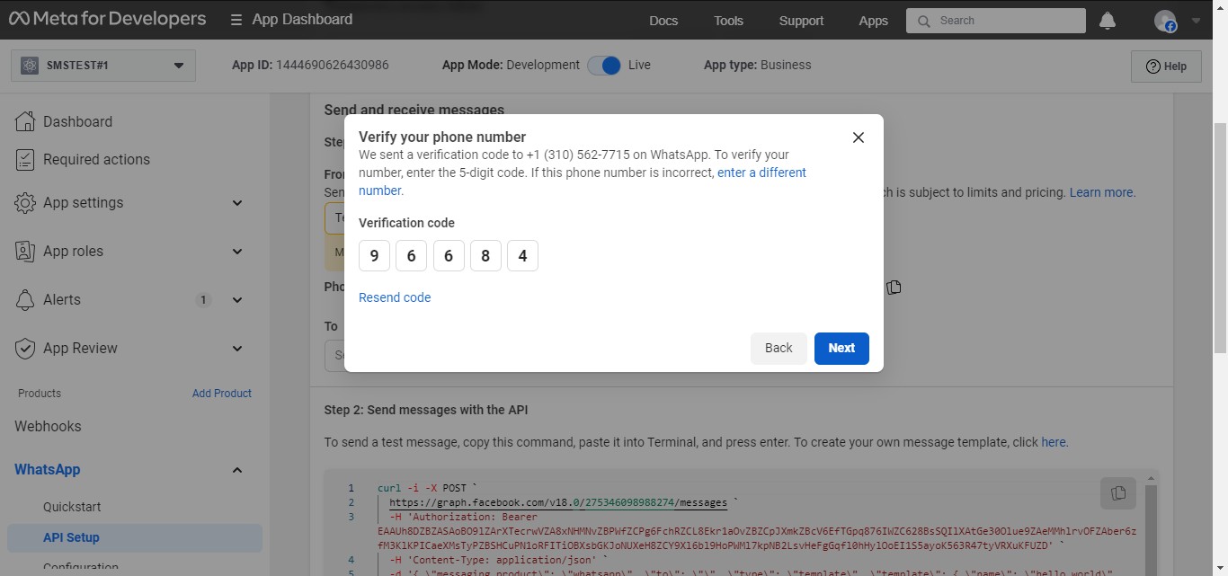 You'll get a verification code in your Whatsapp messages on your phone or desktop.