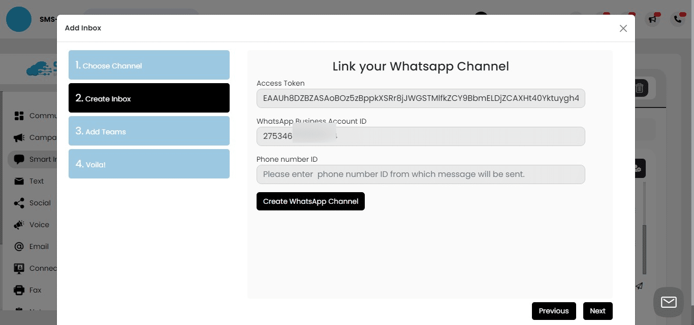 
Paste into "WhatsApp Business Account ID"