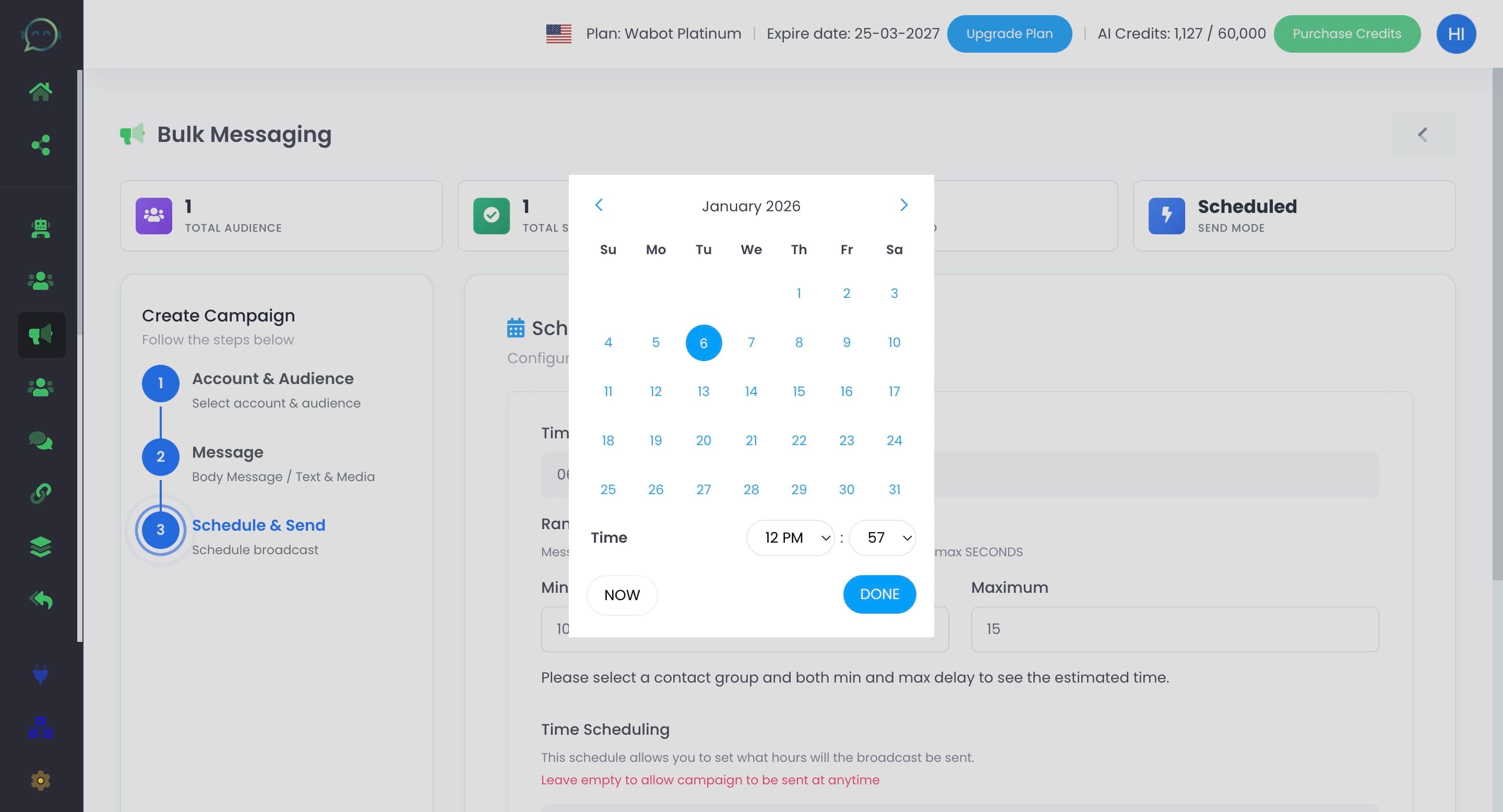 Click on the date and time