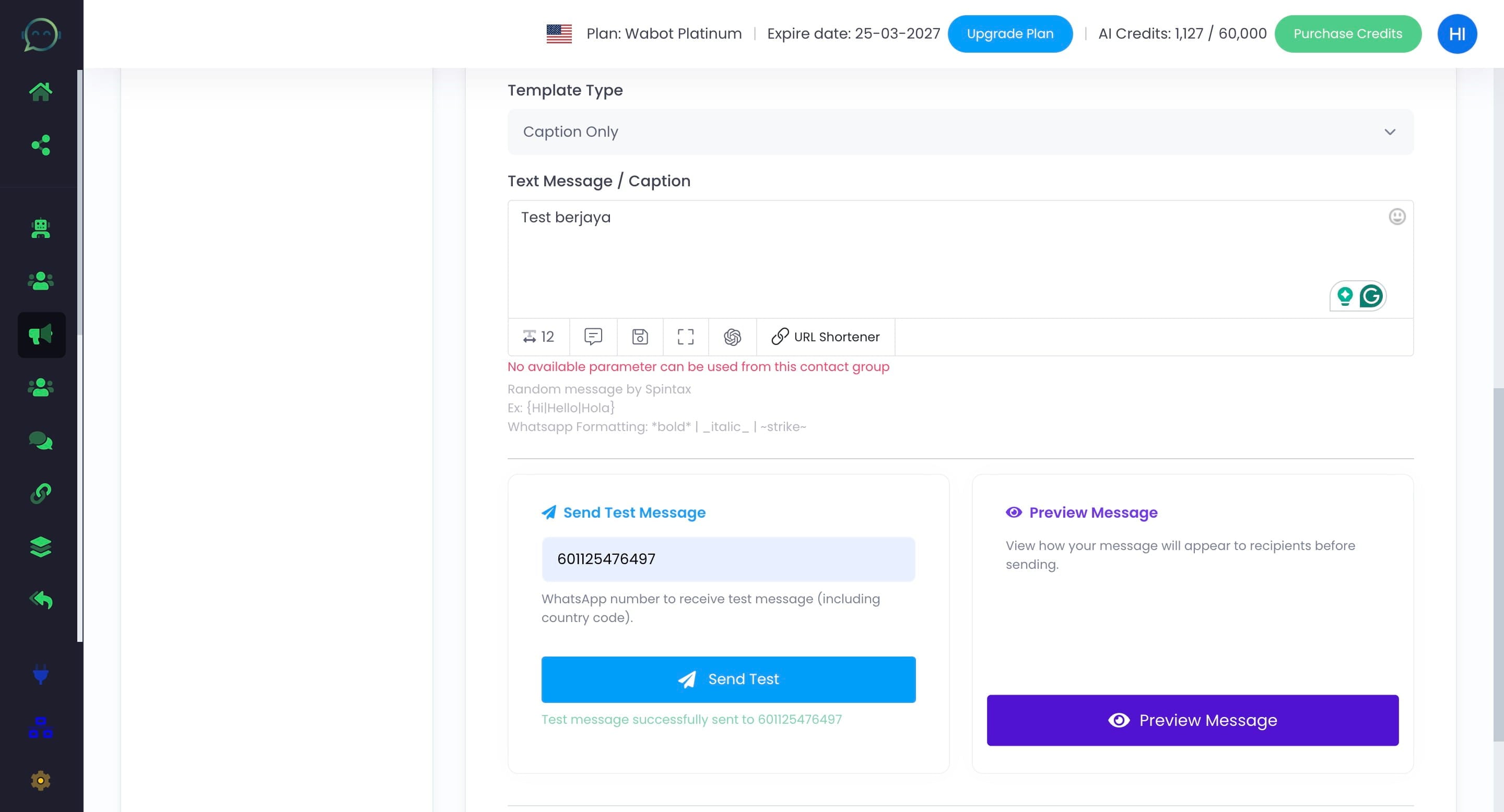 Click this icon to preview the message