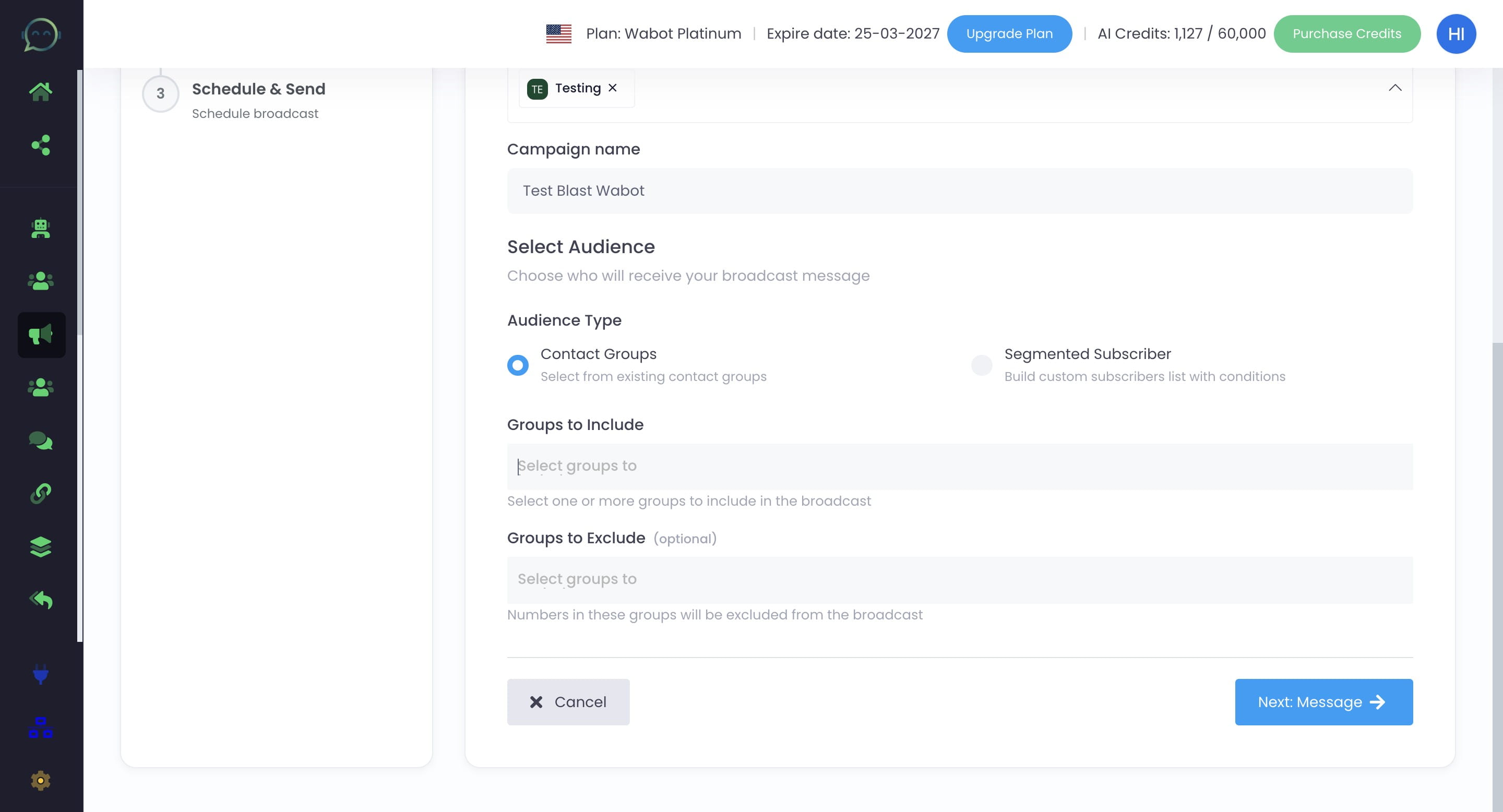 Click to choose contact group