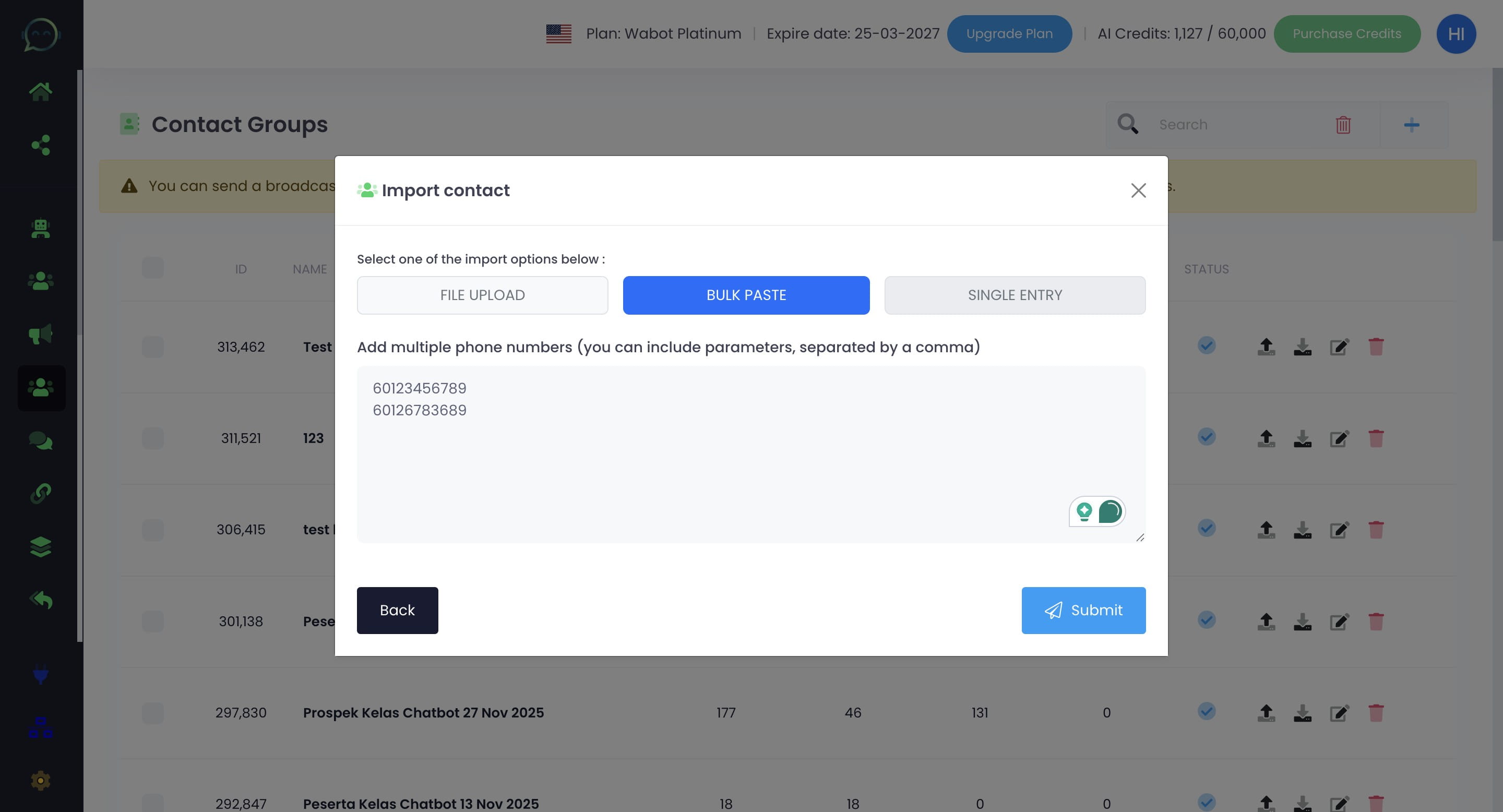 Click on "Single Entry" to enter one contact at a time