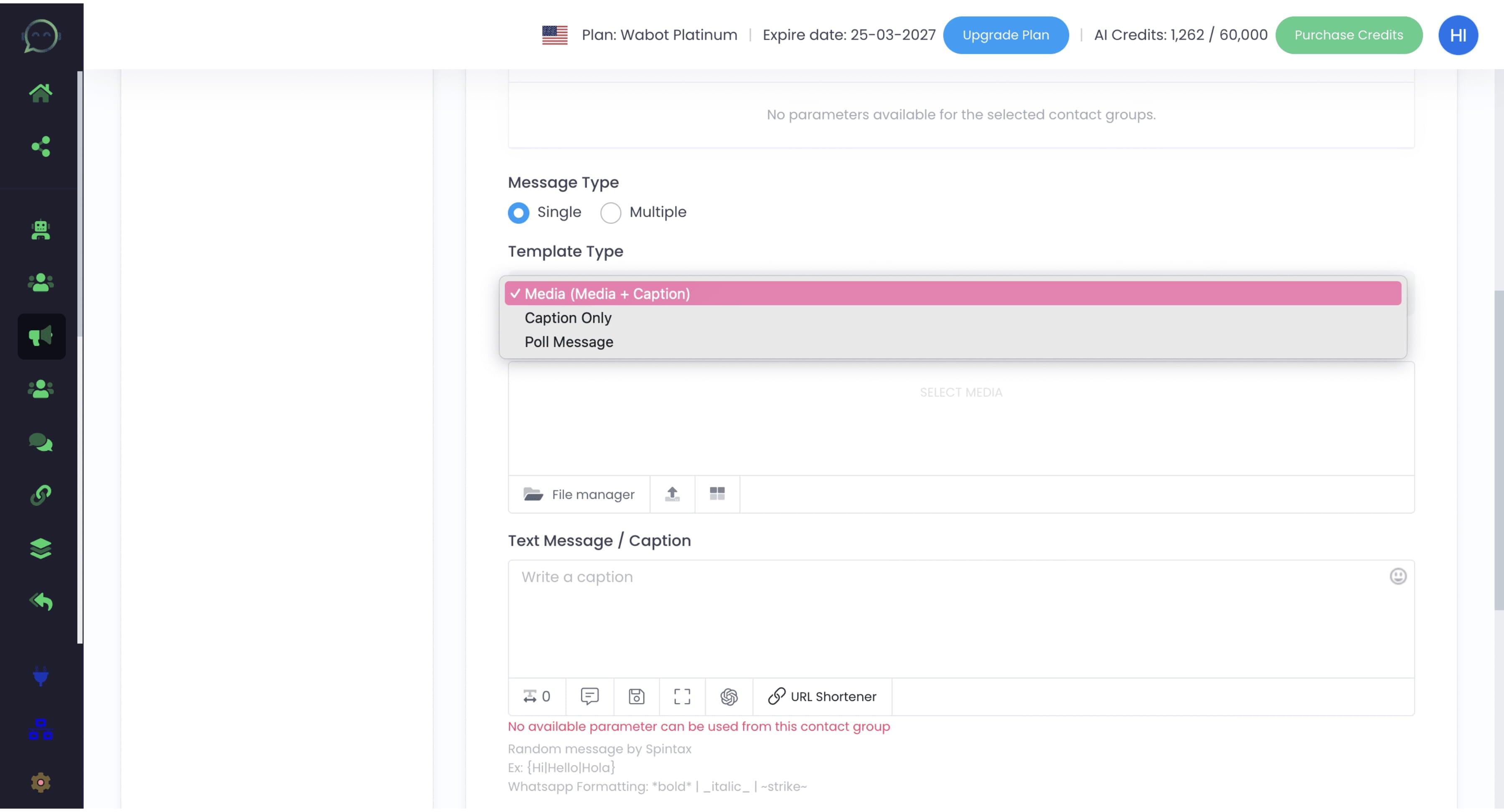 Choose template type based on your preference